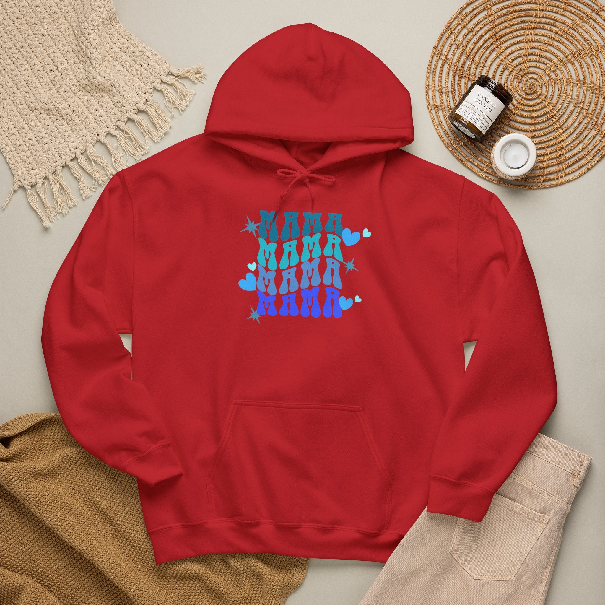 Mama Heart Crewneck Hoodie – Blue Gradient “MAMA” Graphic Sweatshirt