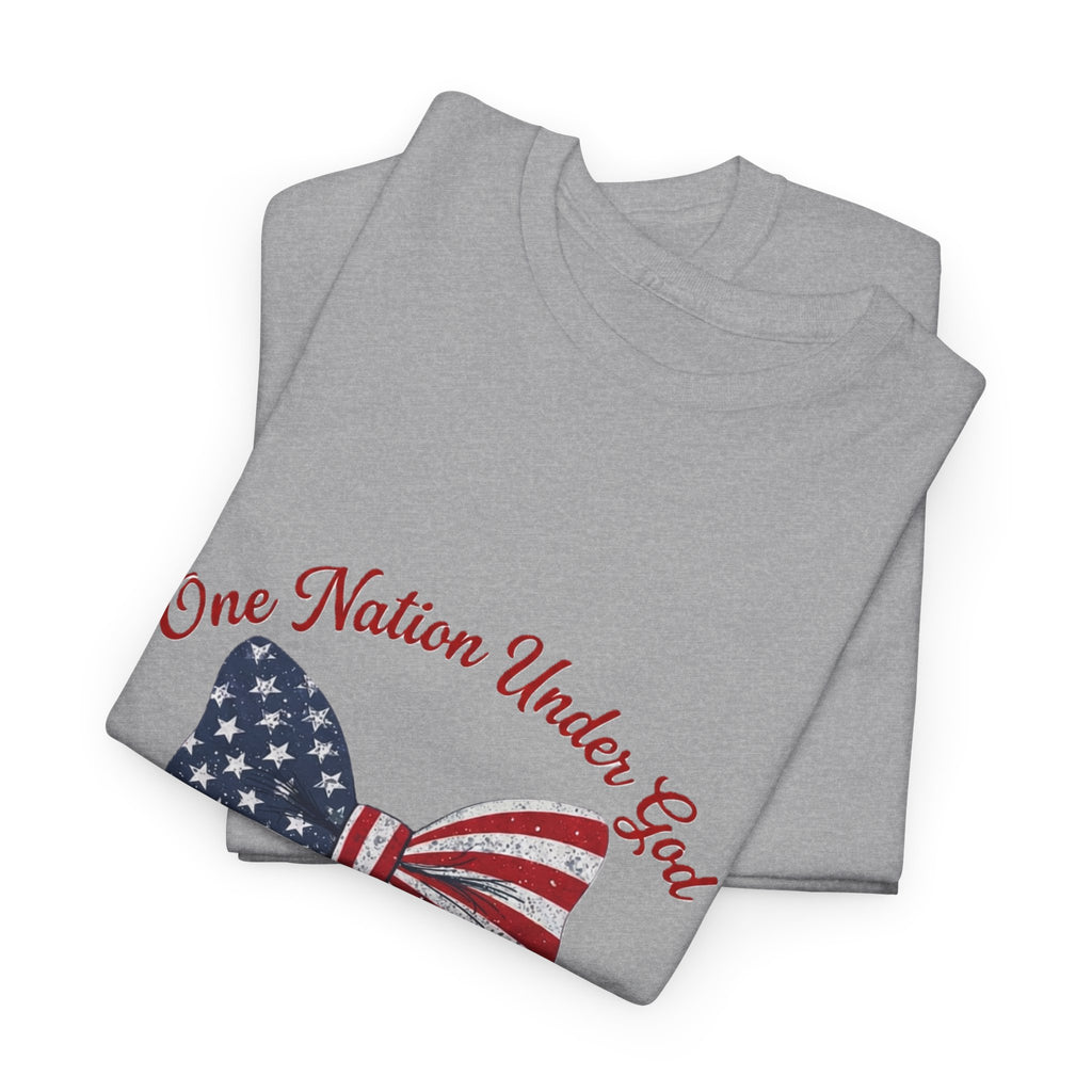 Patriotic Bow Tee — "One Nation Under God" American Flag Cross T-Shirt
