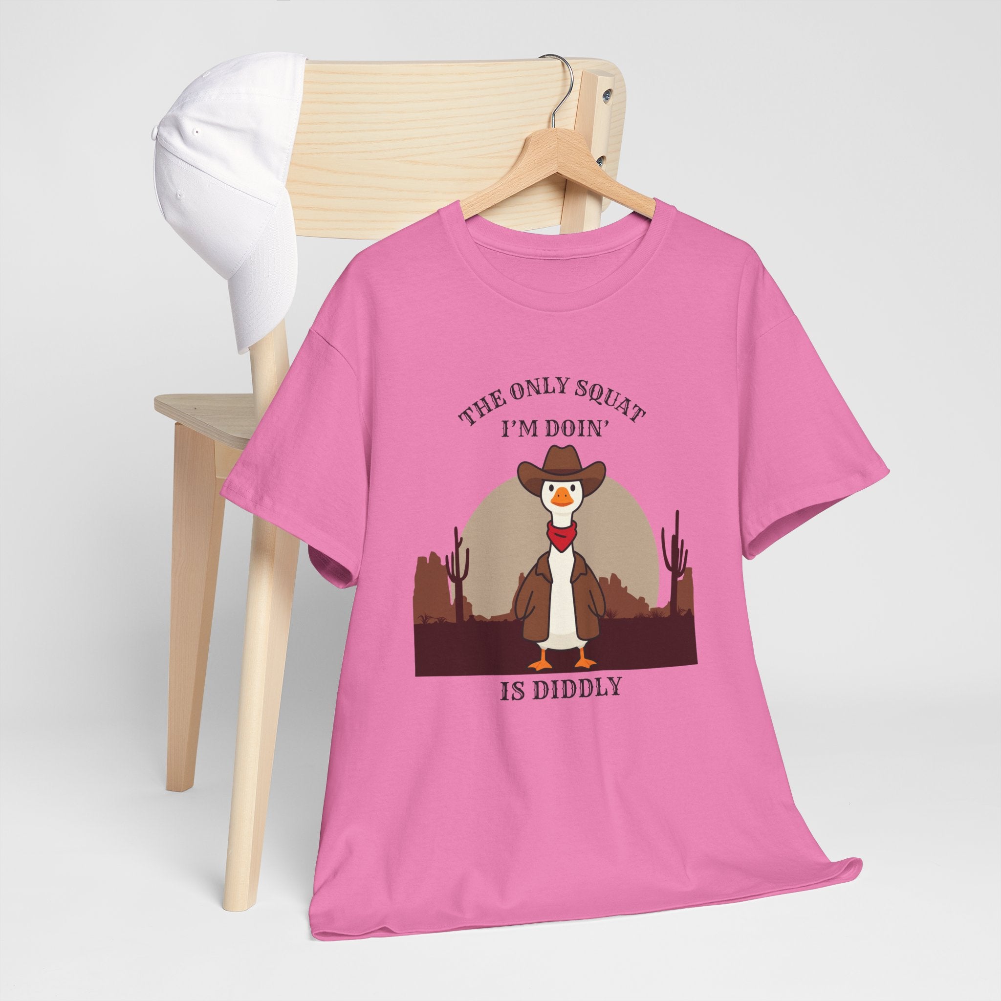 Cowboy Duck Graphic Tee — "The Only Squat I'm Doin' Is Diddly" Cute Western Animal T-Shirt