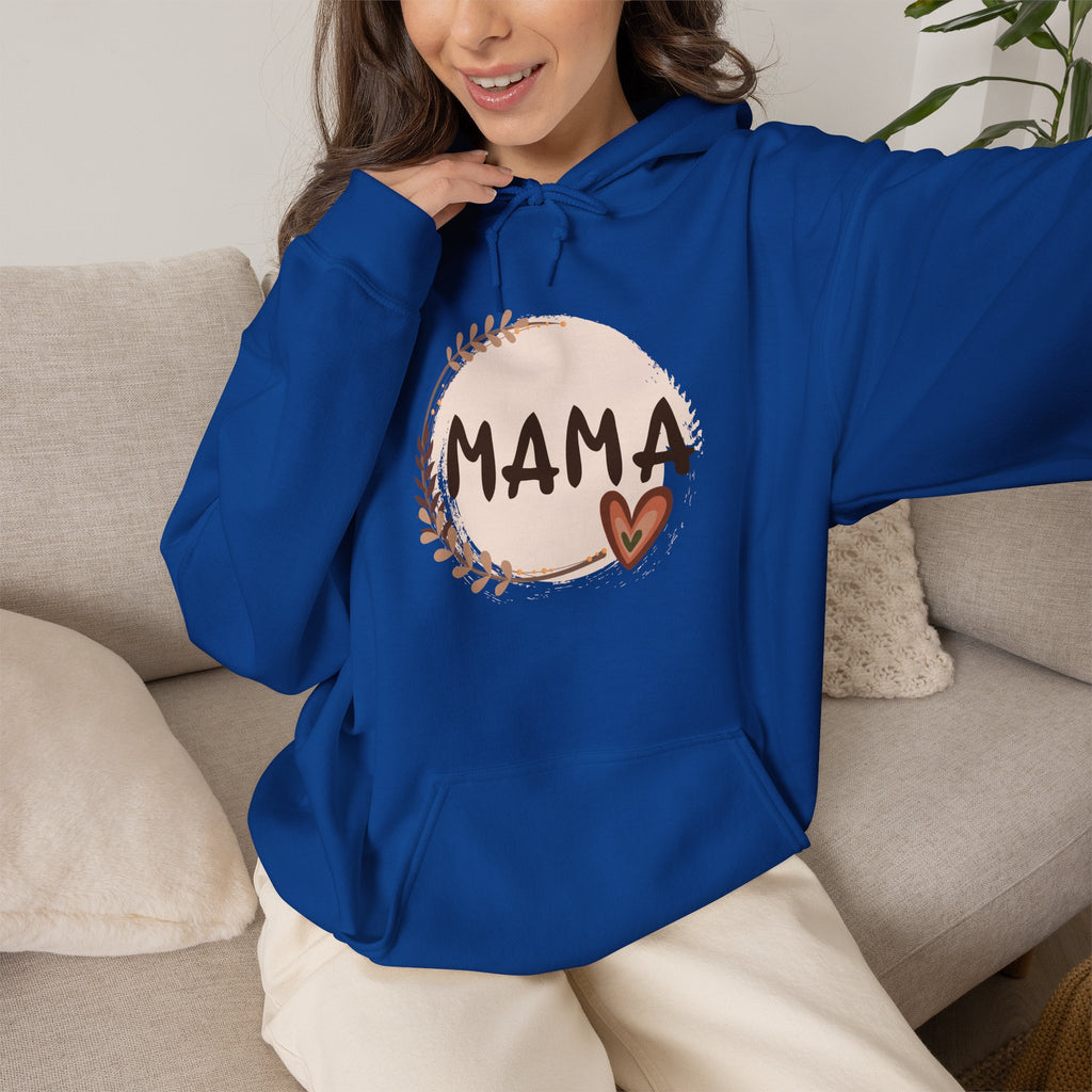 Mama Heart Hoodie — Soft Neutral Mom Sweatshirt, 'MAMA' Script with Heart & Wreath (Mother’s Day Gift)