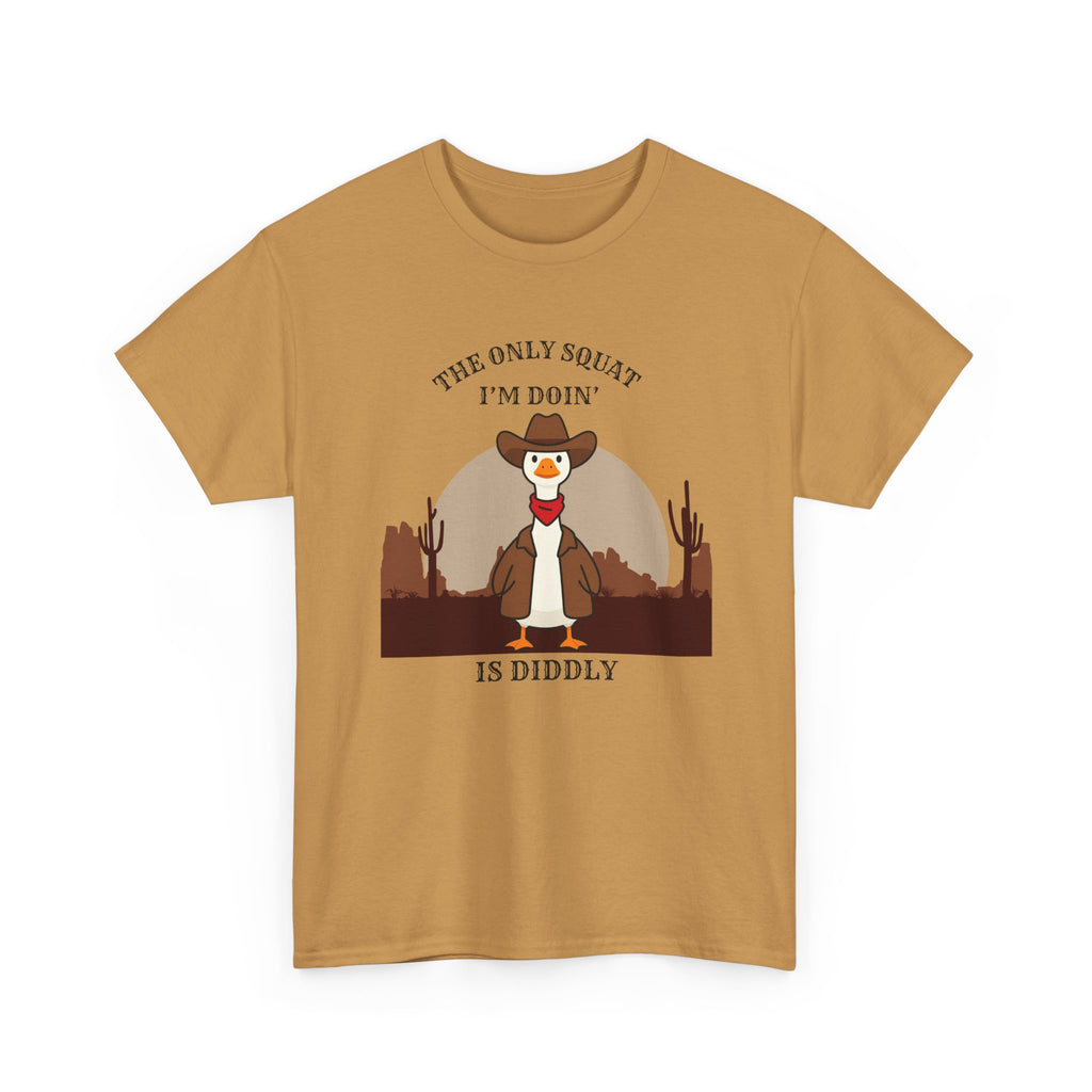 Cowboy Duck Graphic Tee — "The Only Squat I'm Doin' Is Diddly" Cute Western Animal T-Shirt