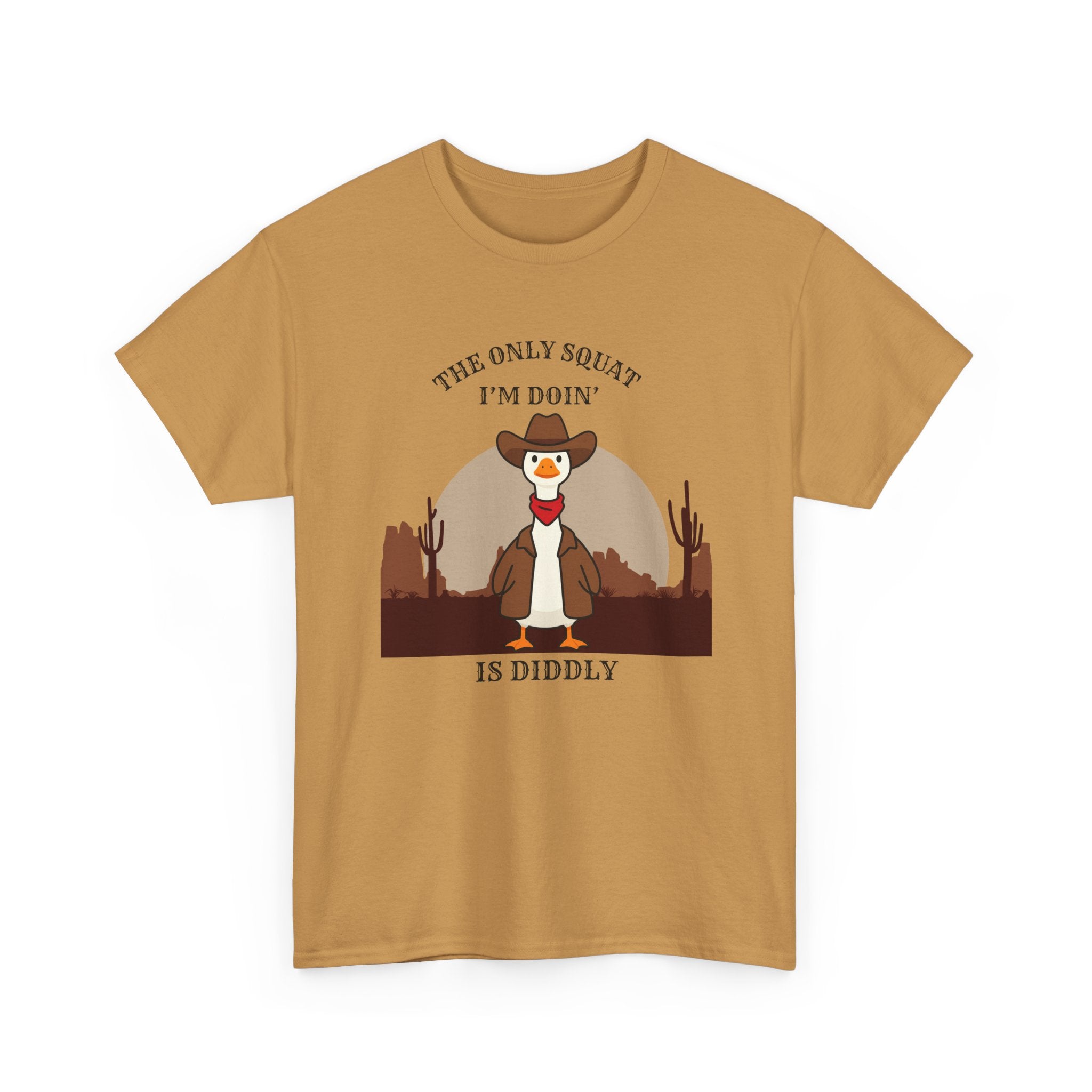 Cowboy Duck Graphic Tee — "The Only Squat I'm Doin' Is Diddly" Cute Western Animal T-Shirt