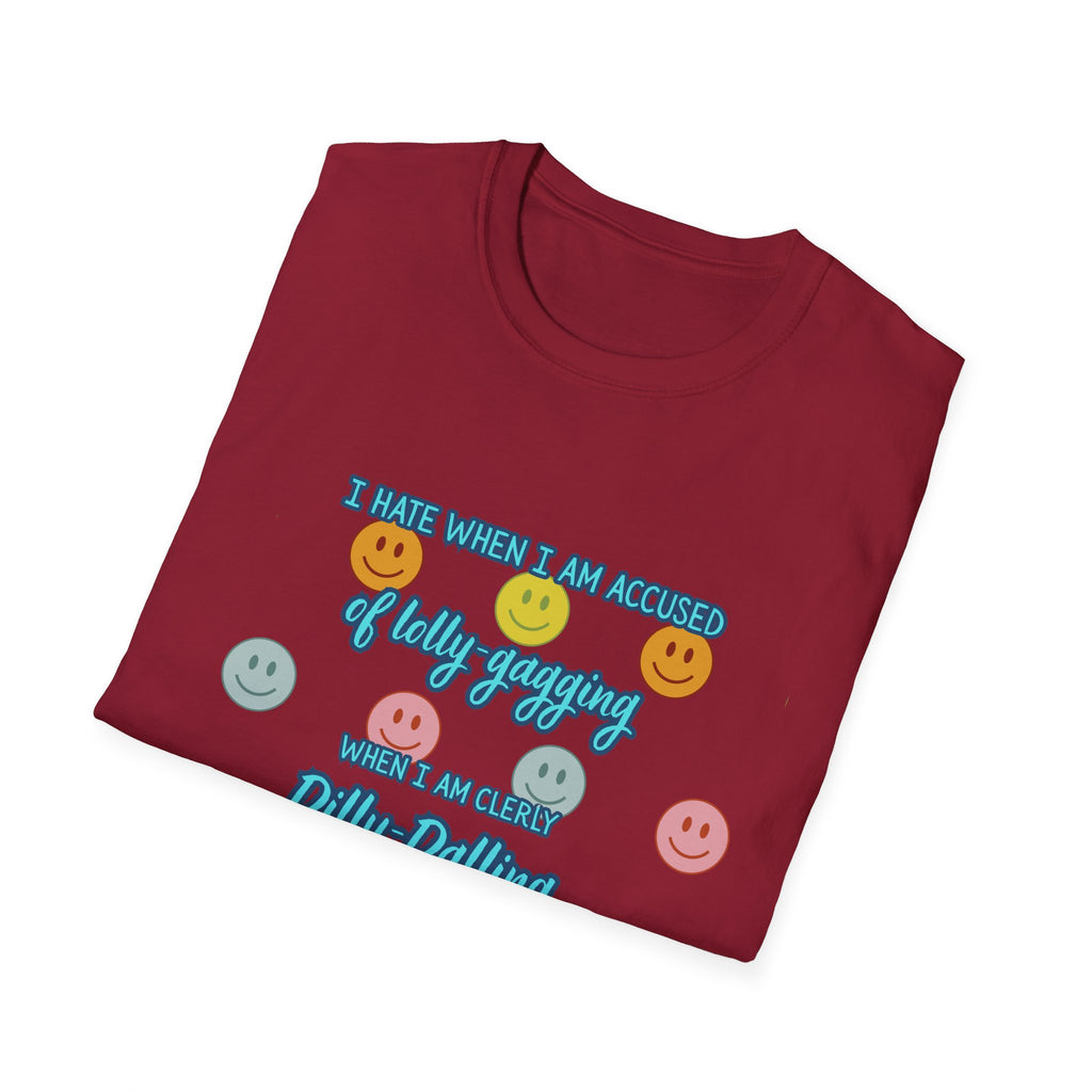 Funny 'I Hate When I Am accused of lolly-gagging' Graphic T-Shirt — Retro Smiley Face Design