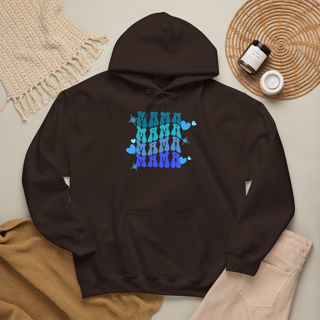 Mama Heart Crewneck Hoodie – Blue Gradient “MAMA” Graphic Sweatshirt