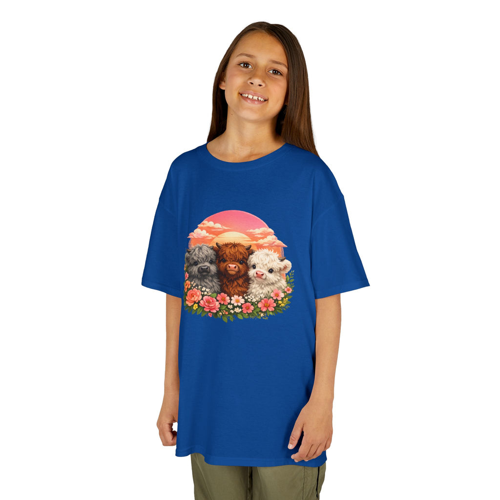 Kids Tee — Trio of Cute Kittens Sunset Floral Design