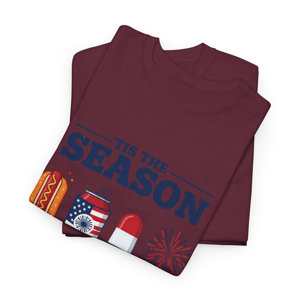 Fourth of July Tee — "'Tis the Season" Patriotic Hot Dog, Popsicle & Fireworks T-Shirt