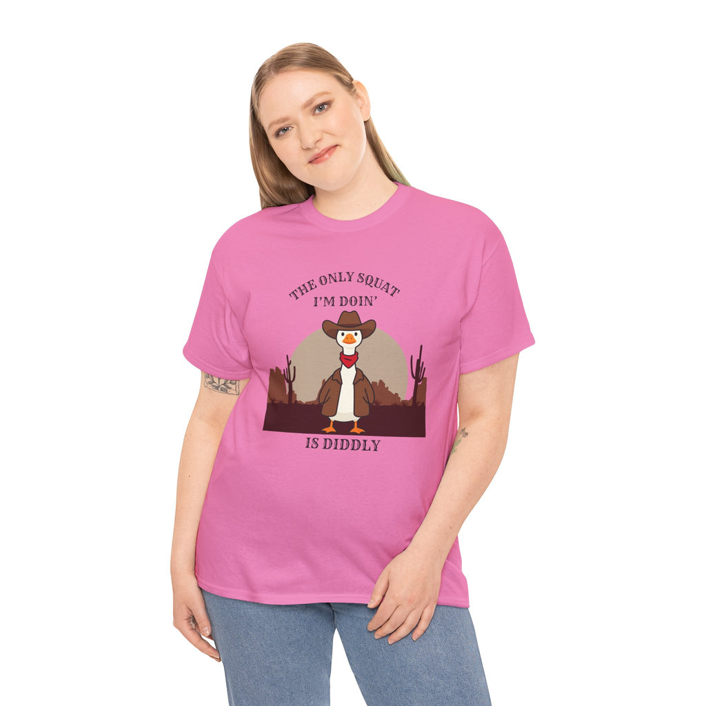 Cowboy Duck Graphic Tee — "The Only Squat I'm Doin' Is Diddly" Cute Western Animal T-Shirt