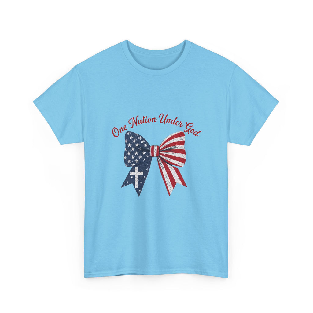 Patriotic Bow Tee — "One Nation Under God" American Flag Cross T-Shirt