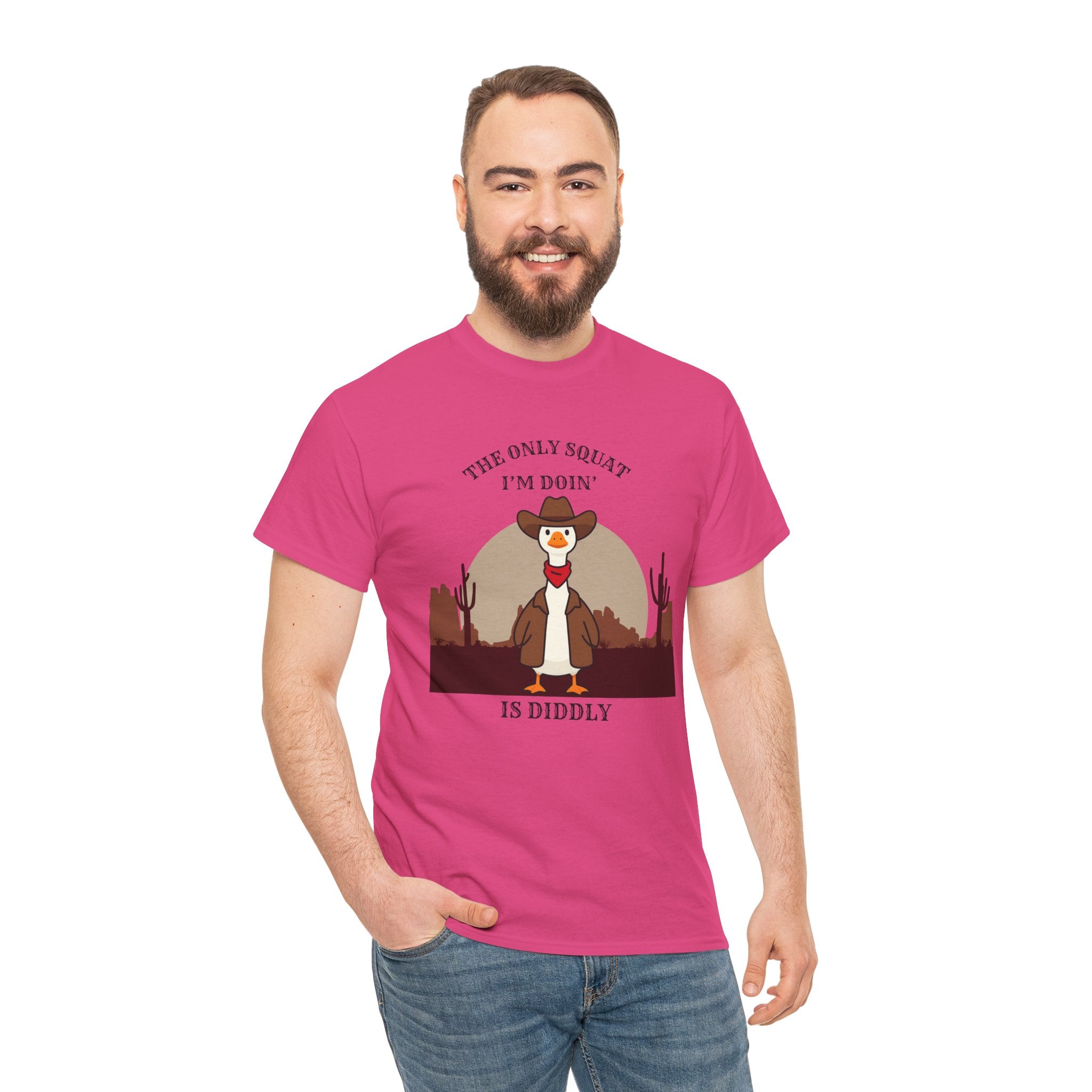 Cowboy Duck Graphic Tee — "The Only Squat I'm Doin' Is Diddly" Cute Western Animal T-Shirt