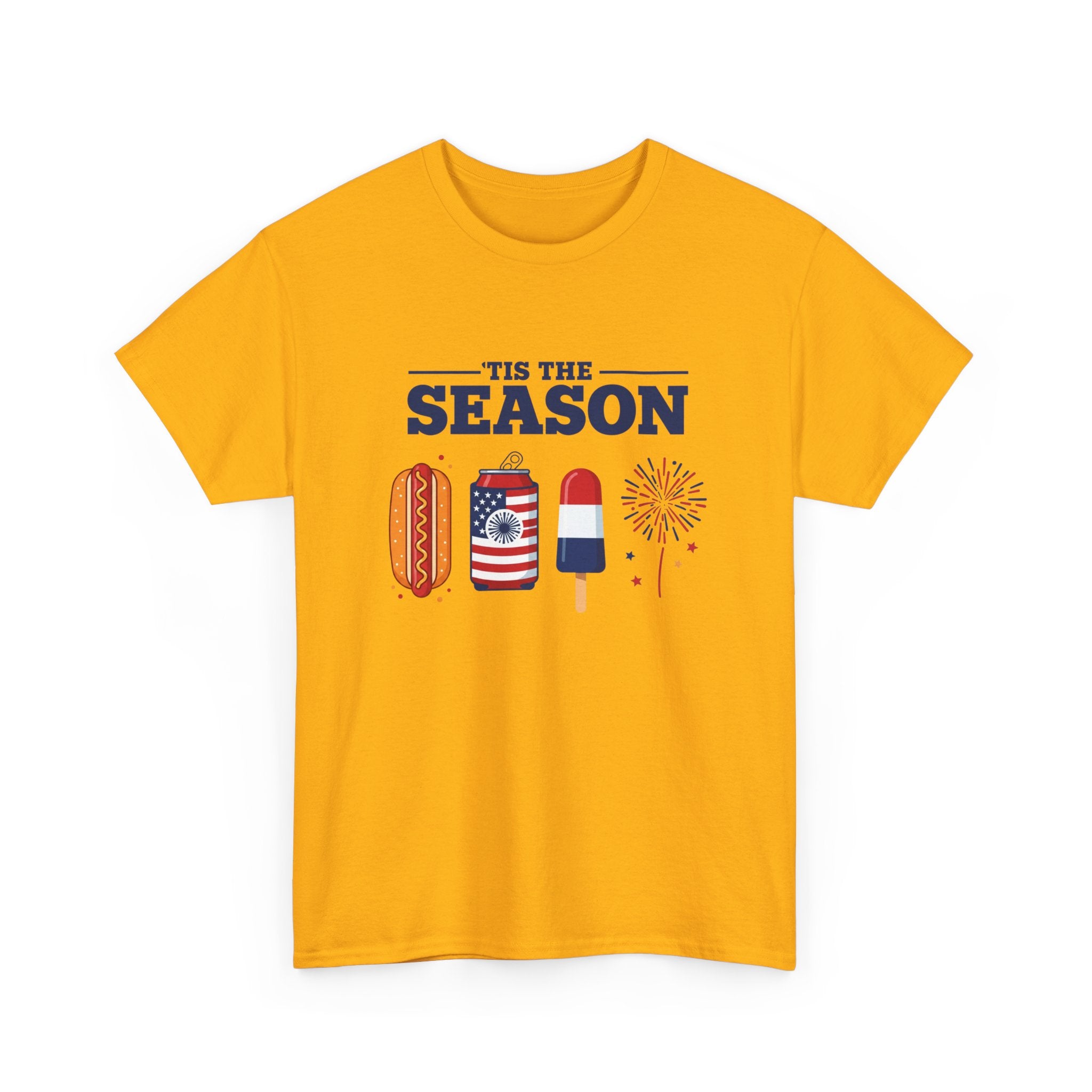 Fourth of July Tee — "'Tis the Season" Patriotic Hot Dog, Popsicle & Fireworks T-Shirt