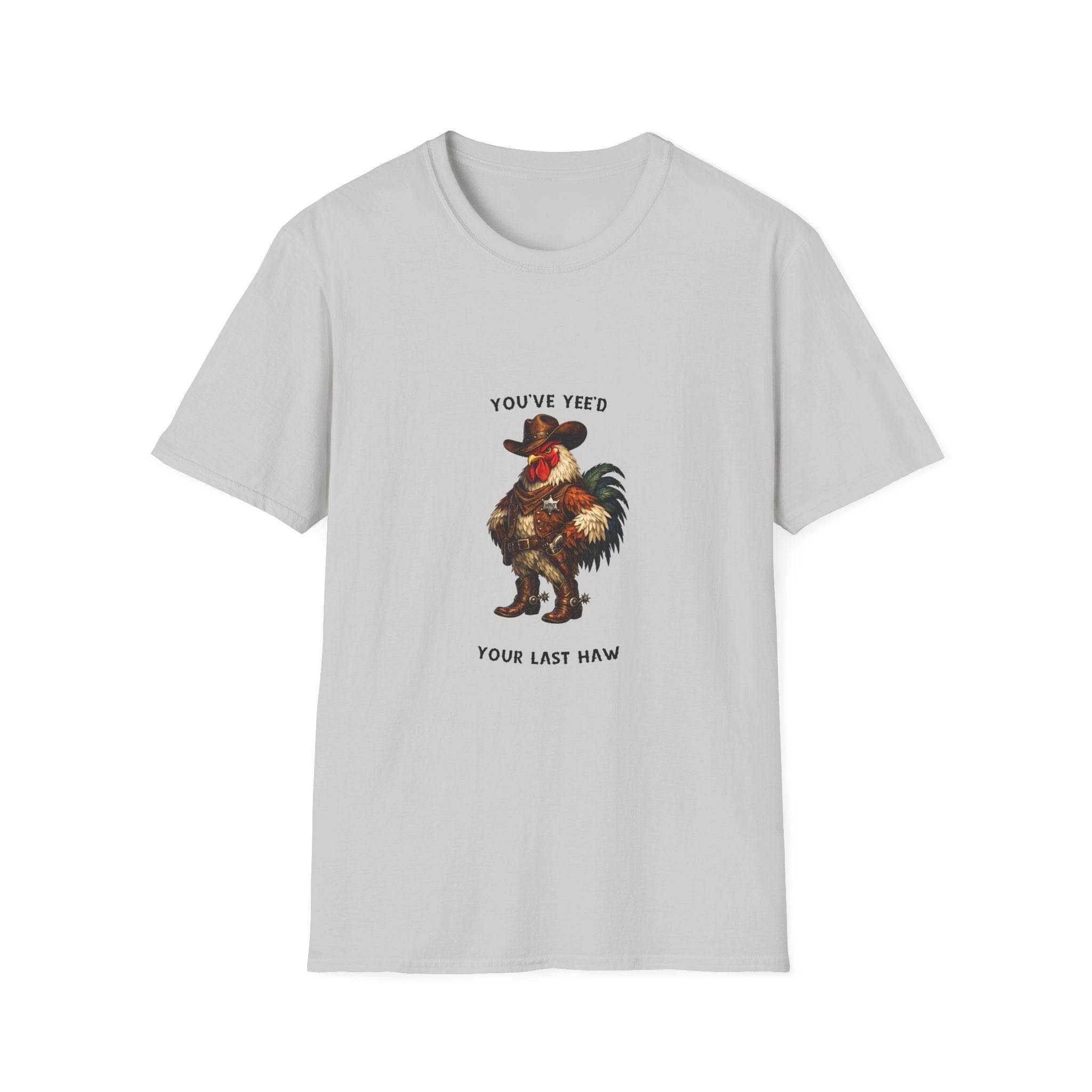 Rooster Joke T-Shirt — “You’ve Feed Your Last Haw” Funny Farm Animal Tee