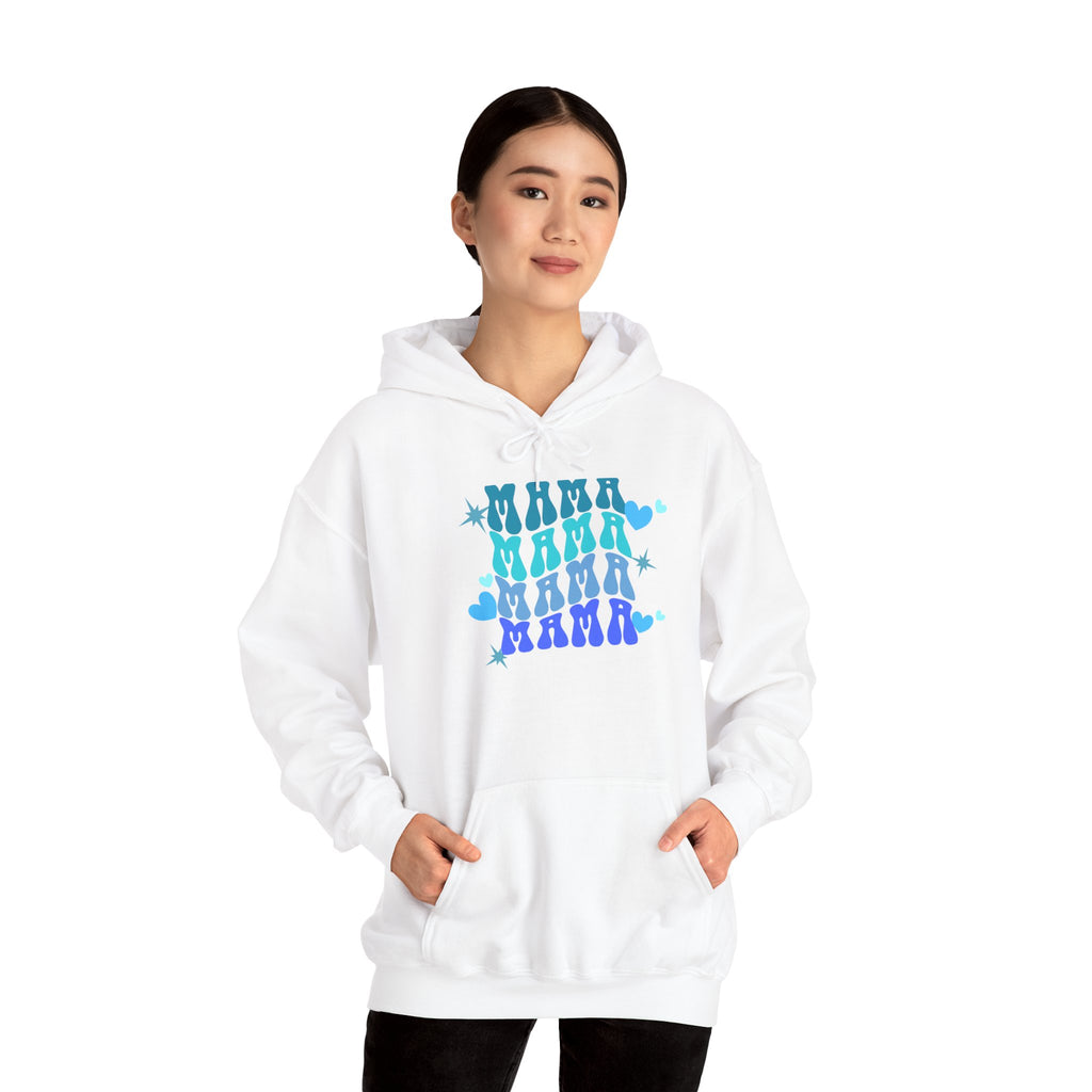 Mama Heart Crewneck Hoodie – Blue Gradient “MAMA” Graphic Sweatshirt