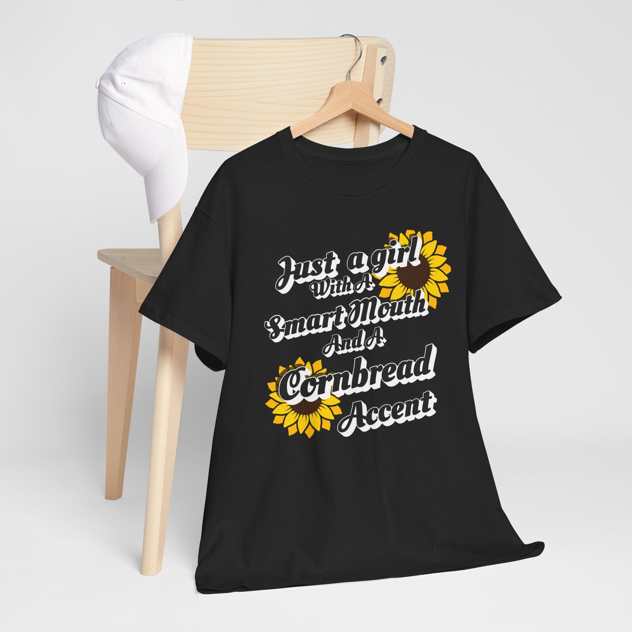 Cornbread Accent T-Shirt – "Just a Girl with a Smart Mouth and a Cornbread Accent" Sunflower Graphic