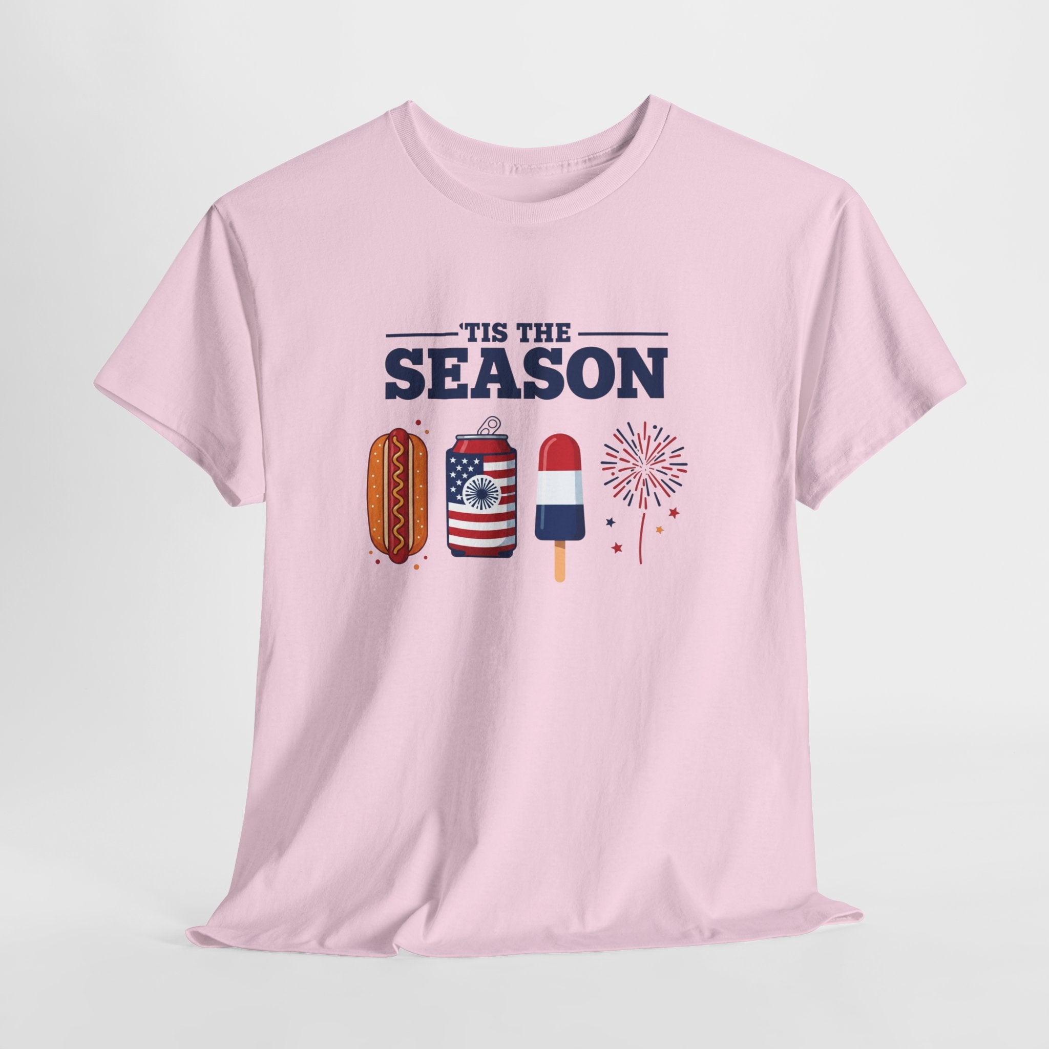 Fourth of July Tee — "'Tis the Season" Patriotic Hot Dog, Popsicle & Fireworks T-Shirt