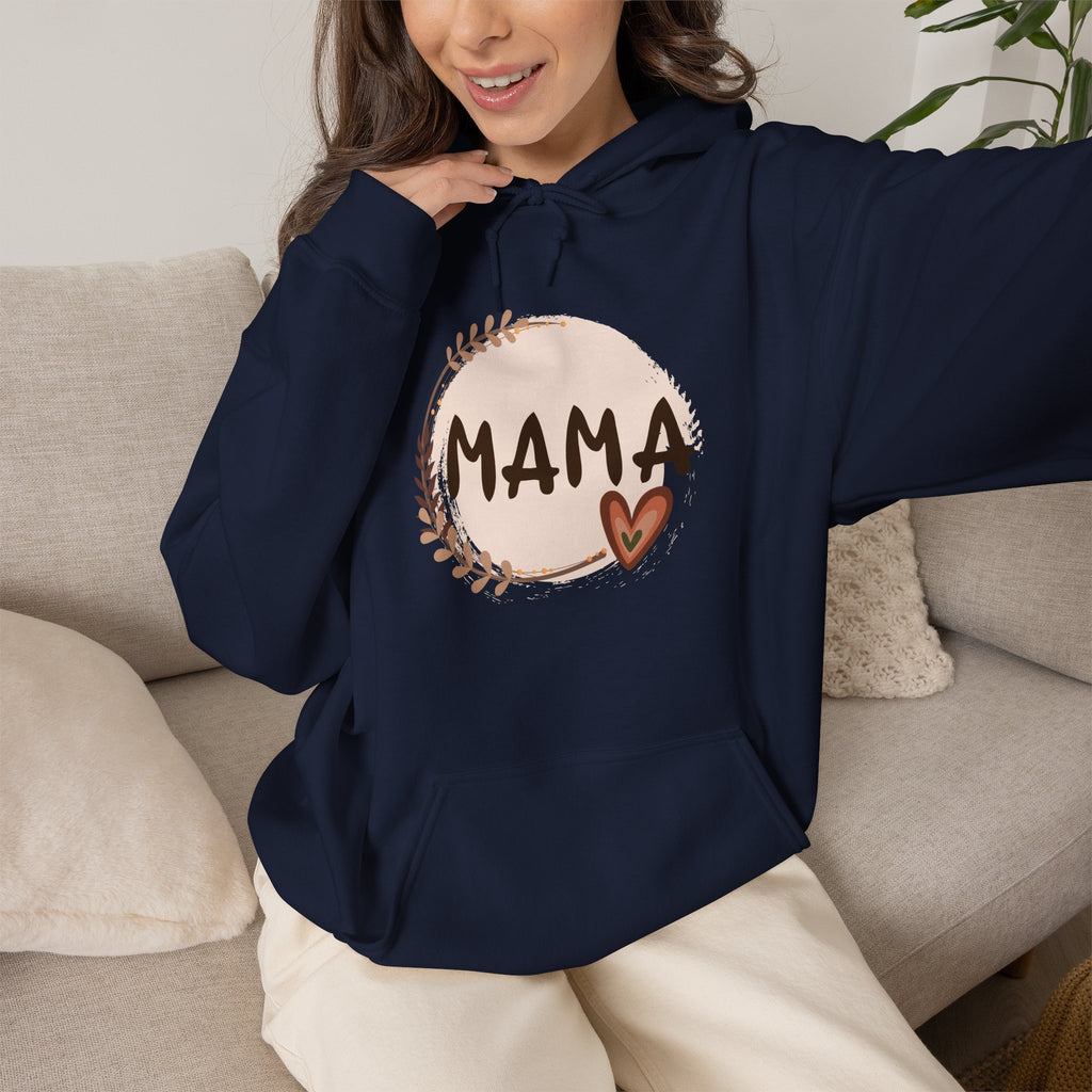 Mama Heart Hoodie — Soft Neutral Mom Sweatshirt, 'MAMA' Script with Heart & Wreath (Mother’s Day Gift)