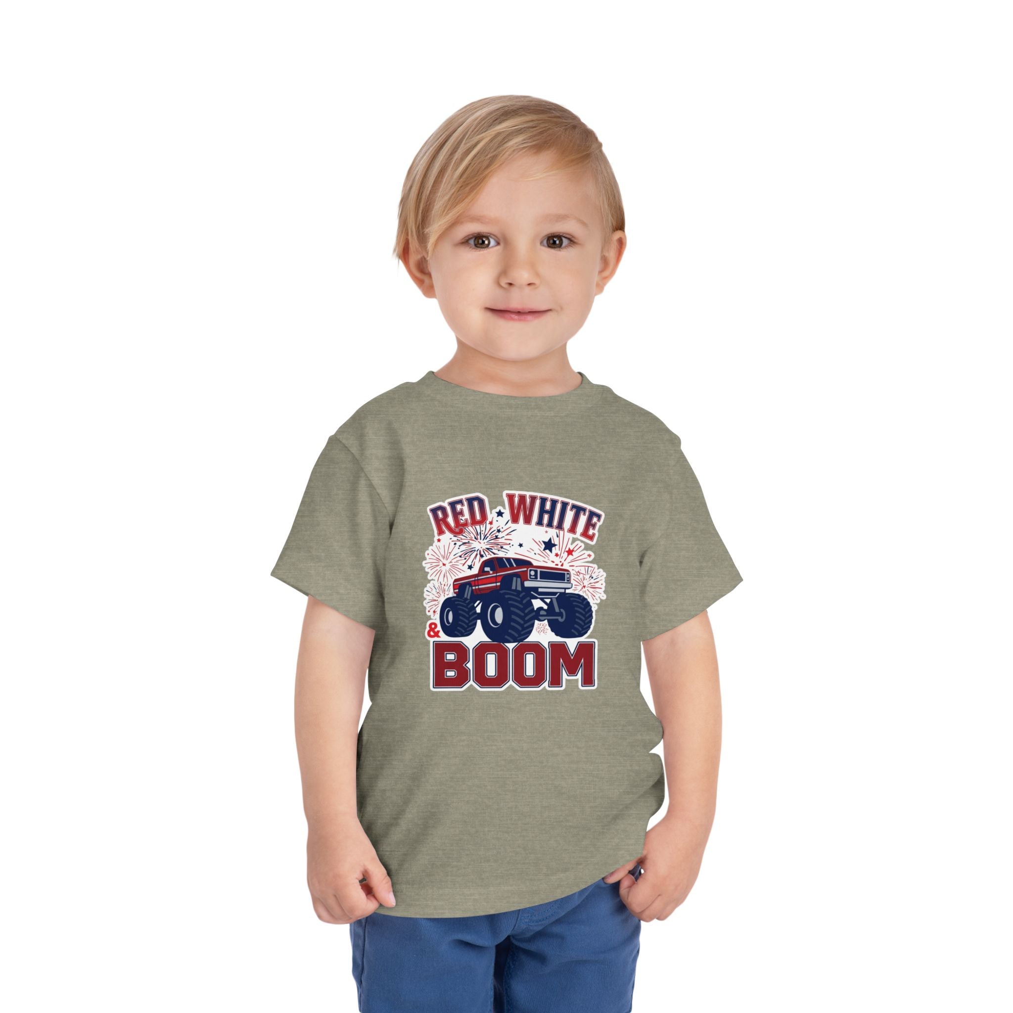 Toddler Tee - "Red, White & Boom" Monster Truck 4th of July Shirt
