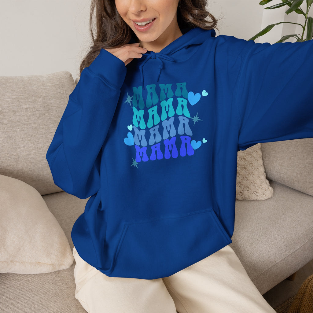 Mama Heart Crewneck Hoodie – Blue Gradient “MAMA” Graphic Sweatshirt