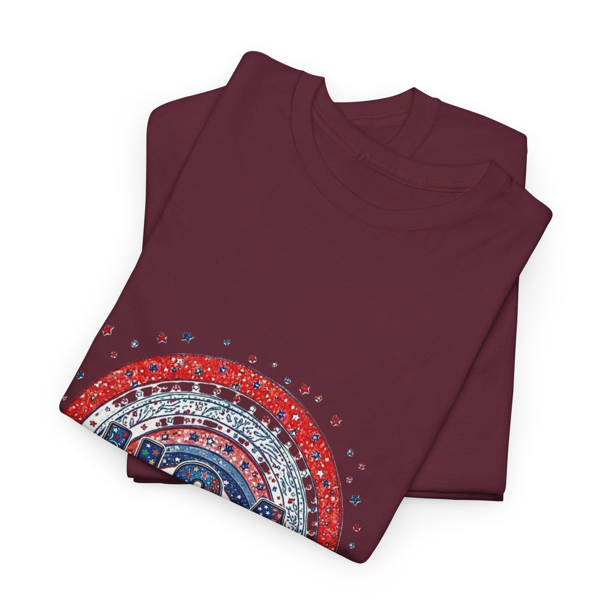 USA Retro Rainbow T-Shirt — Patriotic Fourth of July Tee with Stars & Flowers