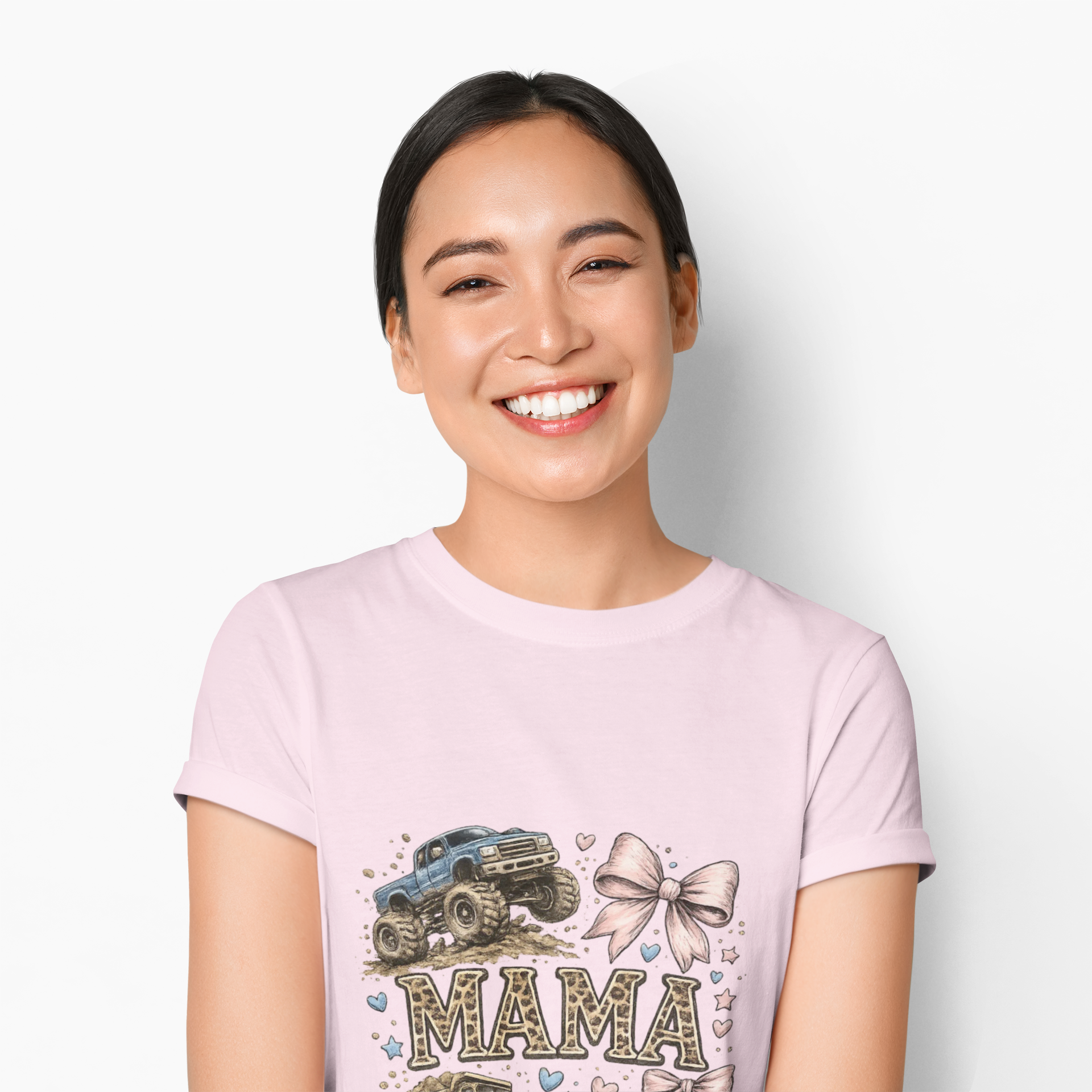 Mama Jeep & Ballet Shoes T-Shirt — 'MAMA' Graphic Tee with Trucks, Bows & Ballet Slippers