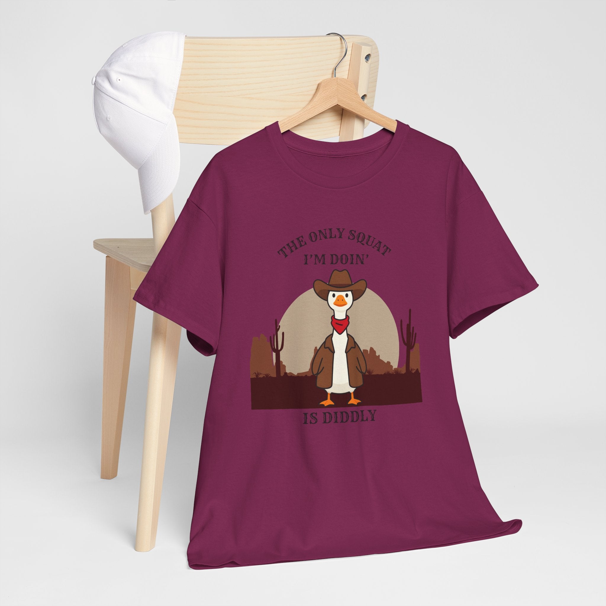 Cowboy Duck Graphic Tee — "The Only Squat I'm Doin' Is Diddly" Cute Western Animal T-Shirt