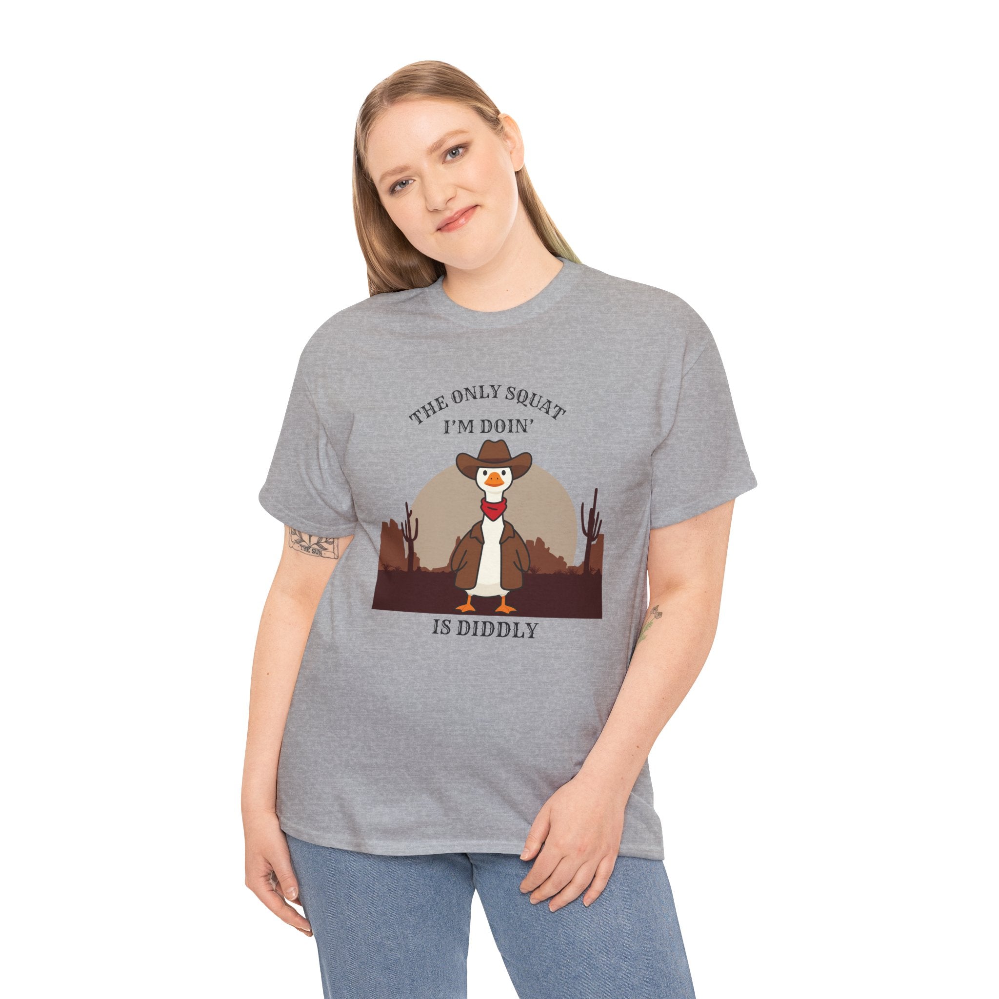 Cowboy Duck Graphic Tee — "The Only Squat I'm Doin' Is Diddly" Cute Western Animal T-Shirt