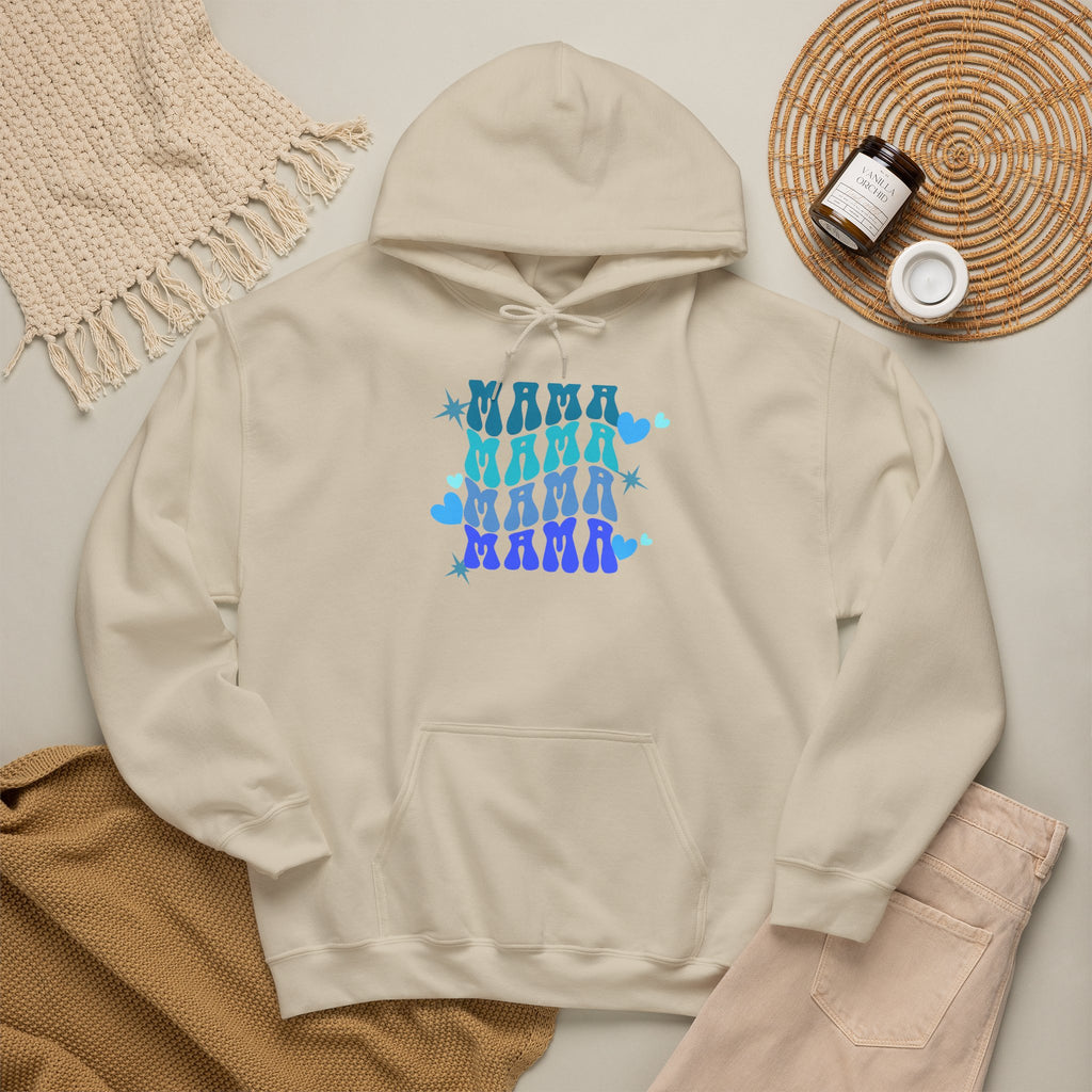Mama Heart Crewneck Hoodie – Blue Gradient “MAMA” Graphic Sweatshirt
