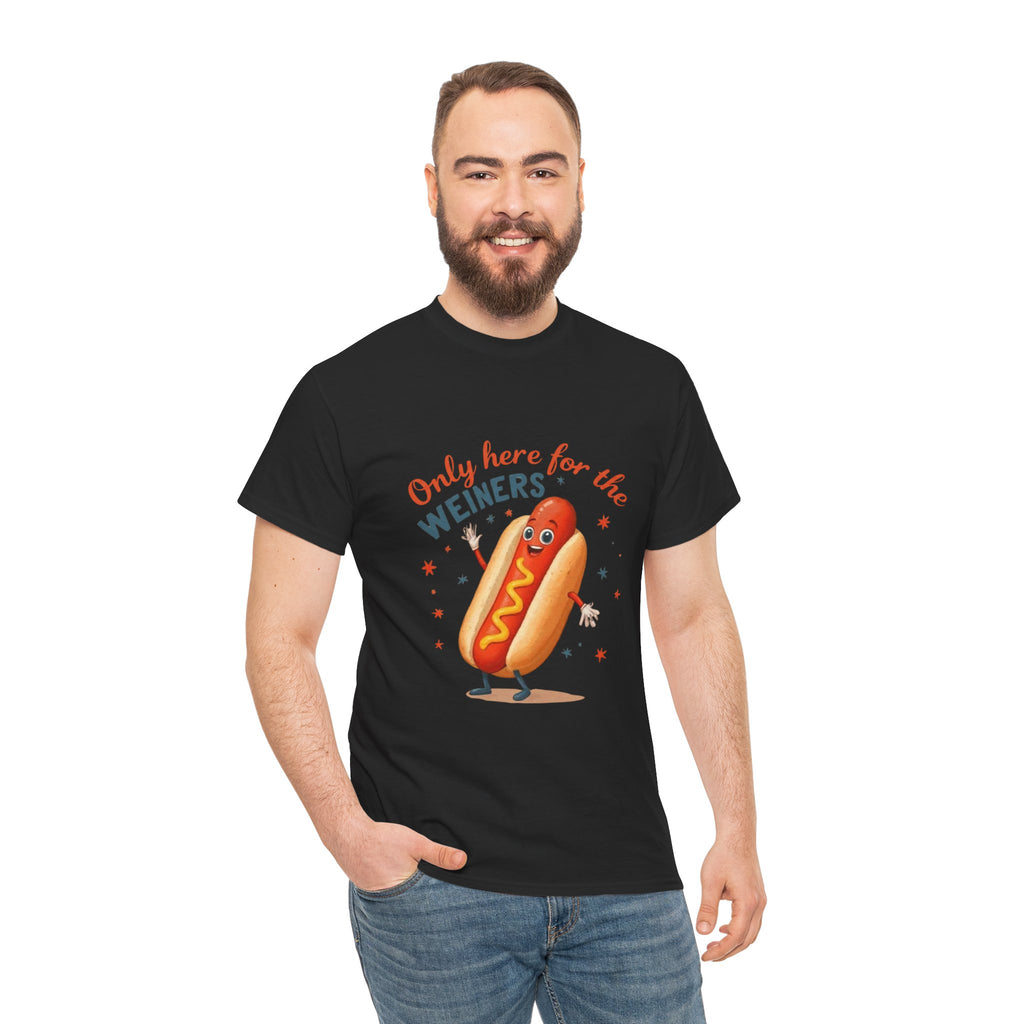 Funny Hot Dog Tee — "Only Here for the Weiners" Graphic T-Shirt