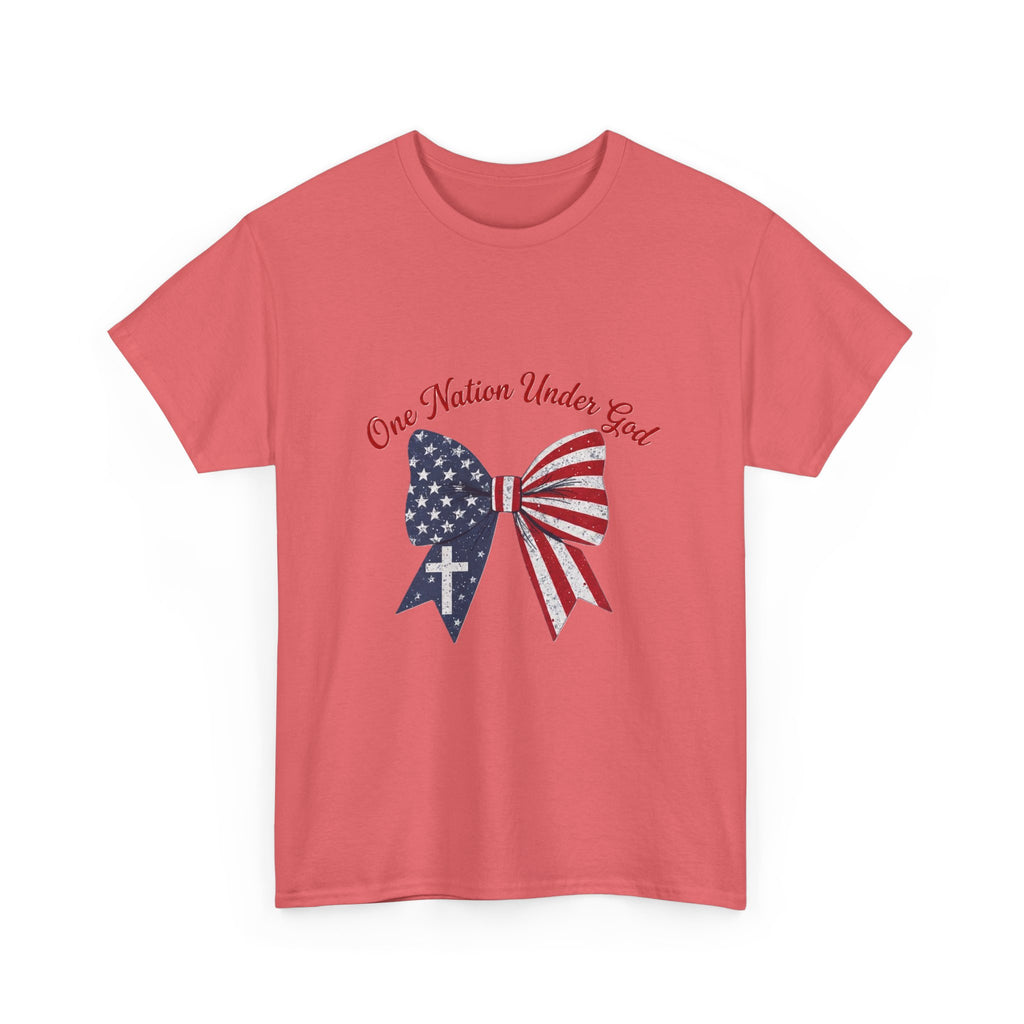 Patriotic Bow Tee — "One Nation Under God" American Flag Cross T-Shirt