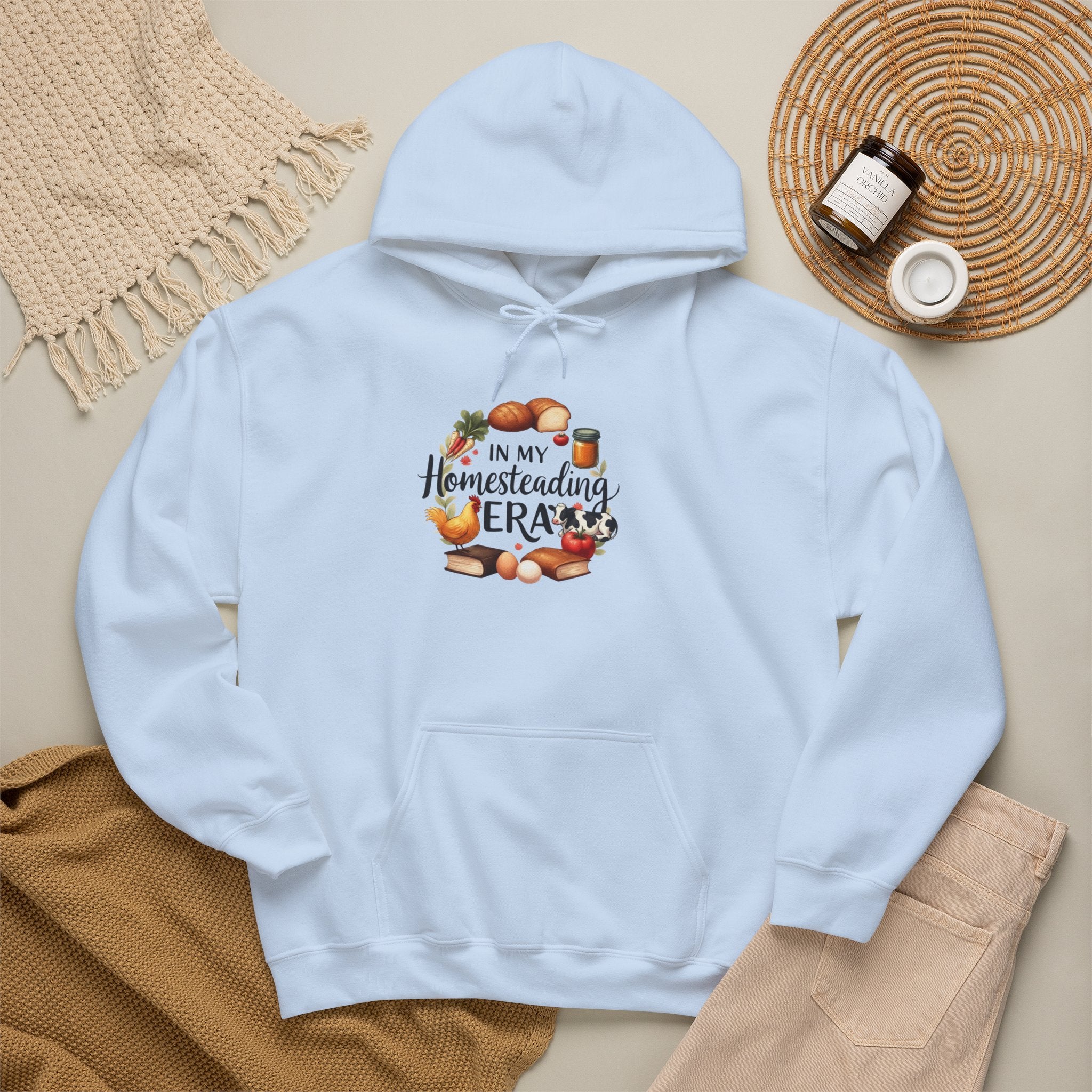 Homesteading Era Hoodie — "In My Homesteading Era" Canned Food, Chicken & Cow Design