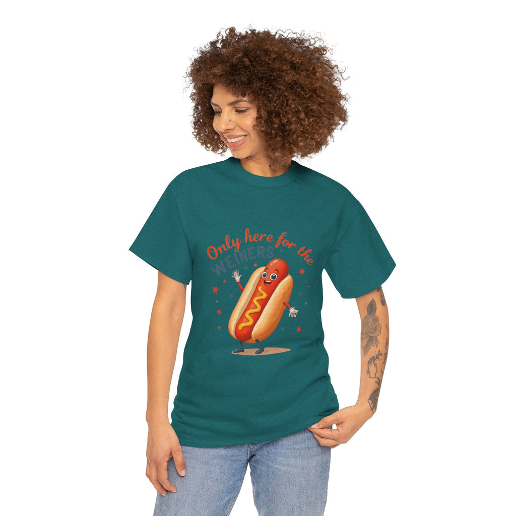 Funny Hot Dog Tee — "Only Here for the Weiners" Graphic T-Shirt