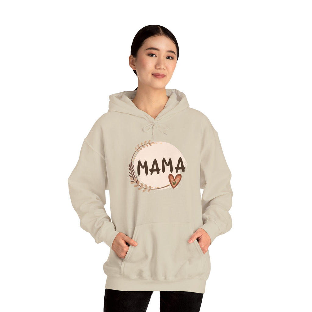 Mama Heart Hoodie — Soft Neutral Mom Sweatshirt, 'MAMA' Script with Heart & Wreath (Mother’s Day Gift)