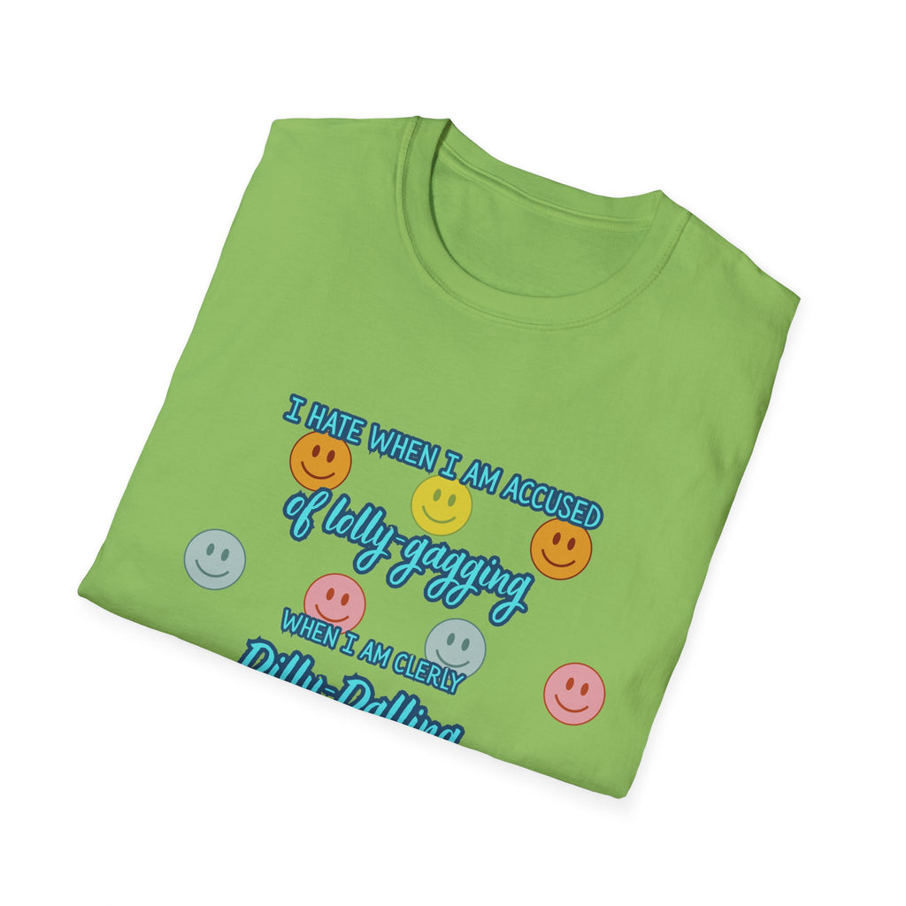 Funny 'I Hate When I Am accused of lolly-gagging' Graphic T-Shirt — Retro Smiley Face Design