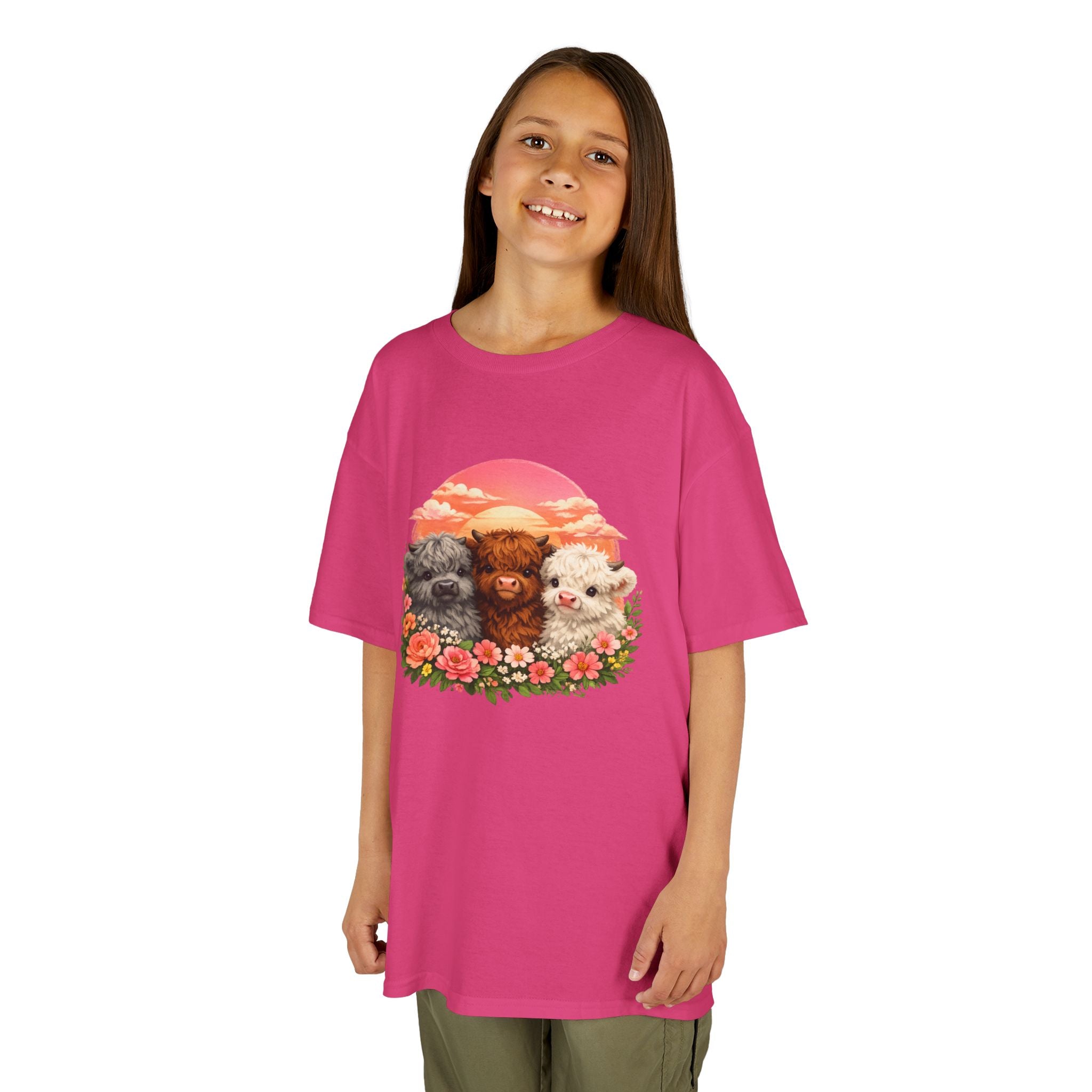 Kids Tee — Trio of Cute Kittens Sunset Floral Design