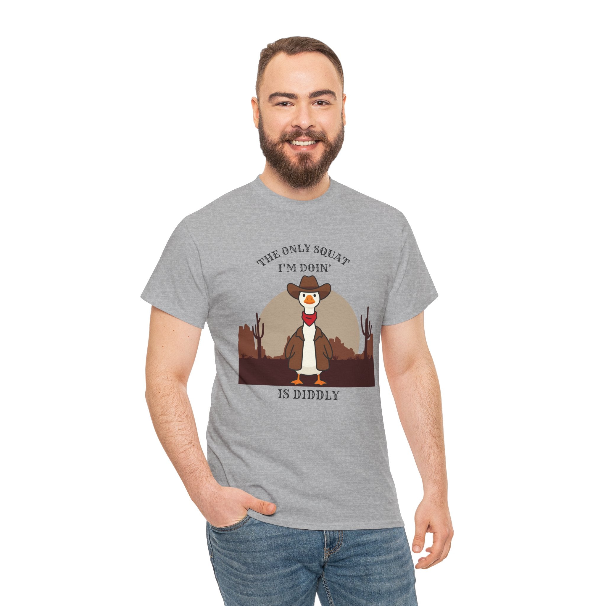 Cowboy Duck Graphic Tee — "The Only Squat I'm Doin' Is Diddly" Cute Western Animal T-Shirt