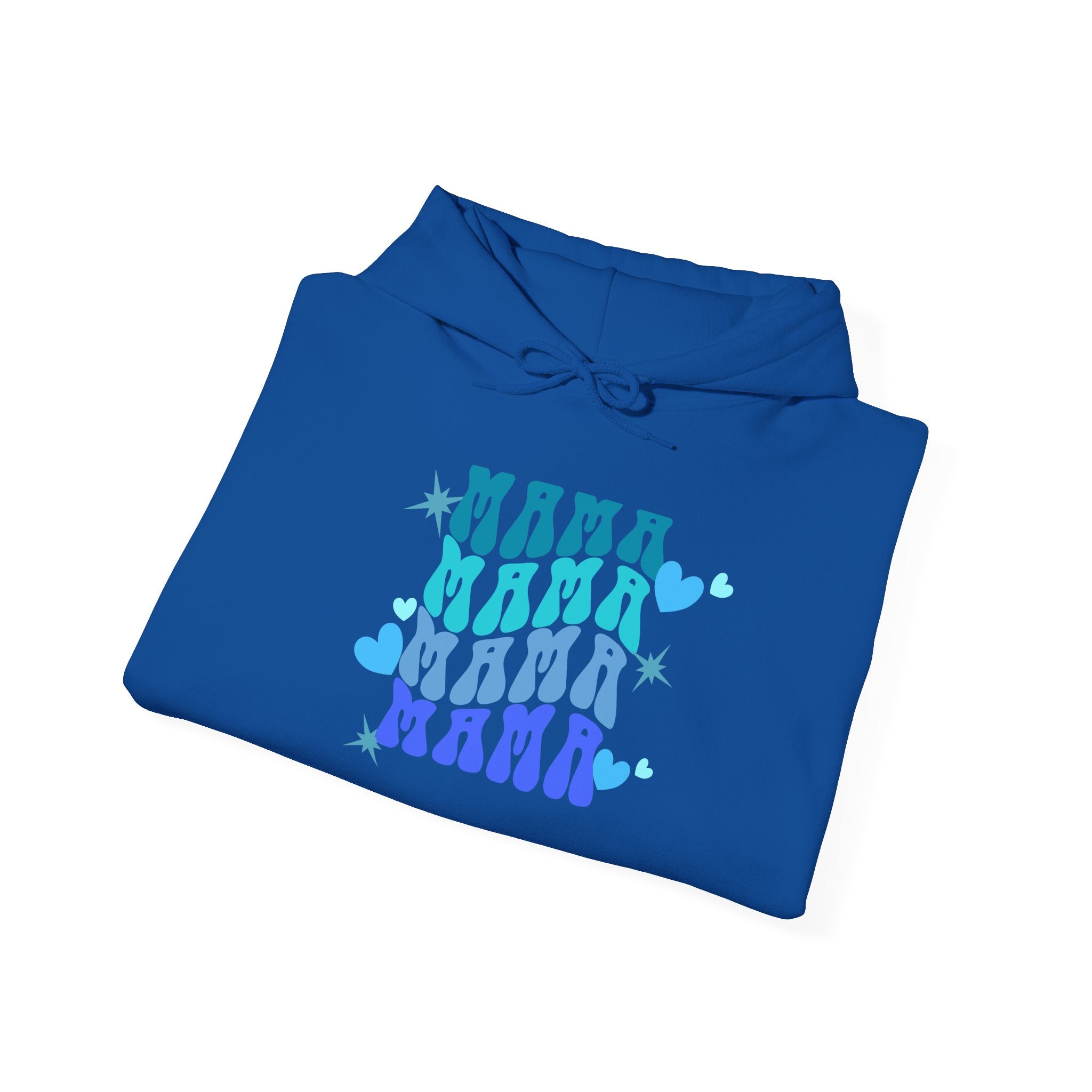 Mama Heart Crewneck Hoodie – Blue Gradient “MAMA” Graphic Sweatshirt