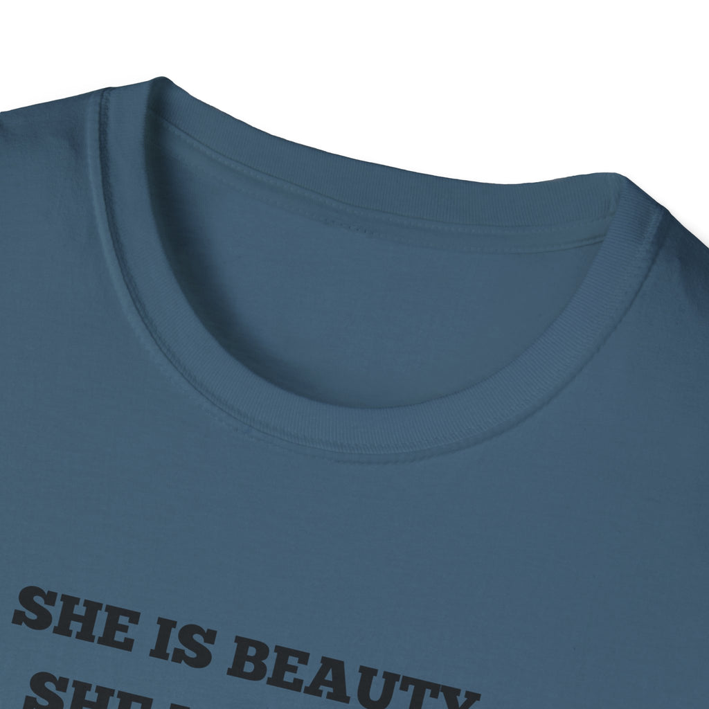 Chicken Tee — "She Is Beauty, She Is Grace, She Will Pech You in the Face" Funny Farm Animal T-Shirt