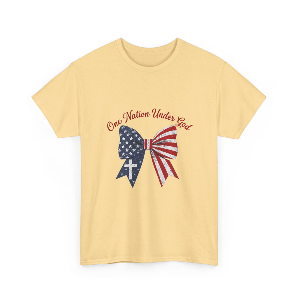Patriotic Bow Tee — "One Nation Under God" American Flag Cross T-Shirt