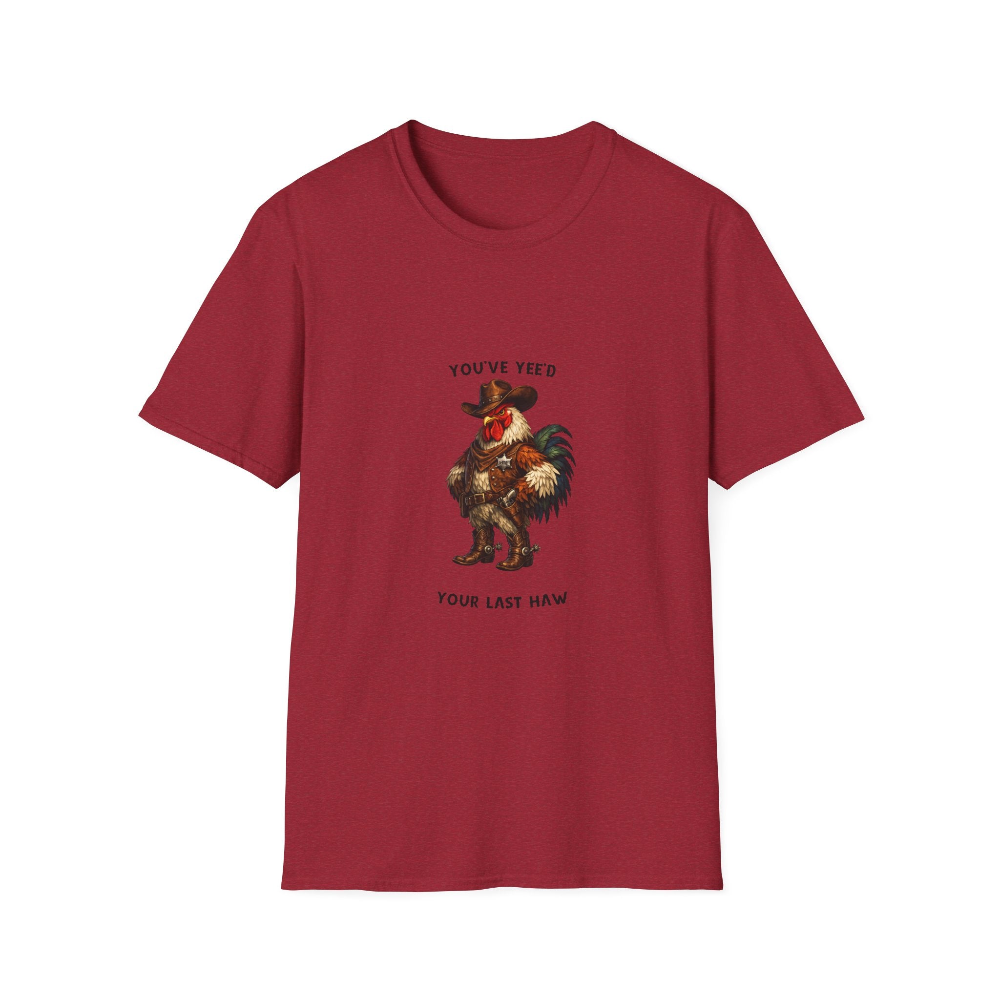 Rooster Joke T-Shirt — “You’ve Feed Your Last Haw” Funny Farm Animal Tee