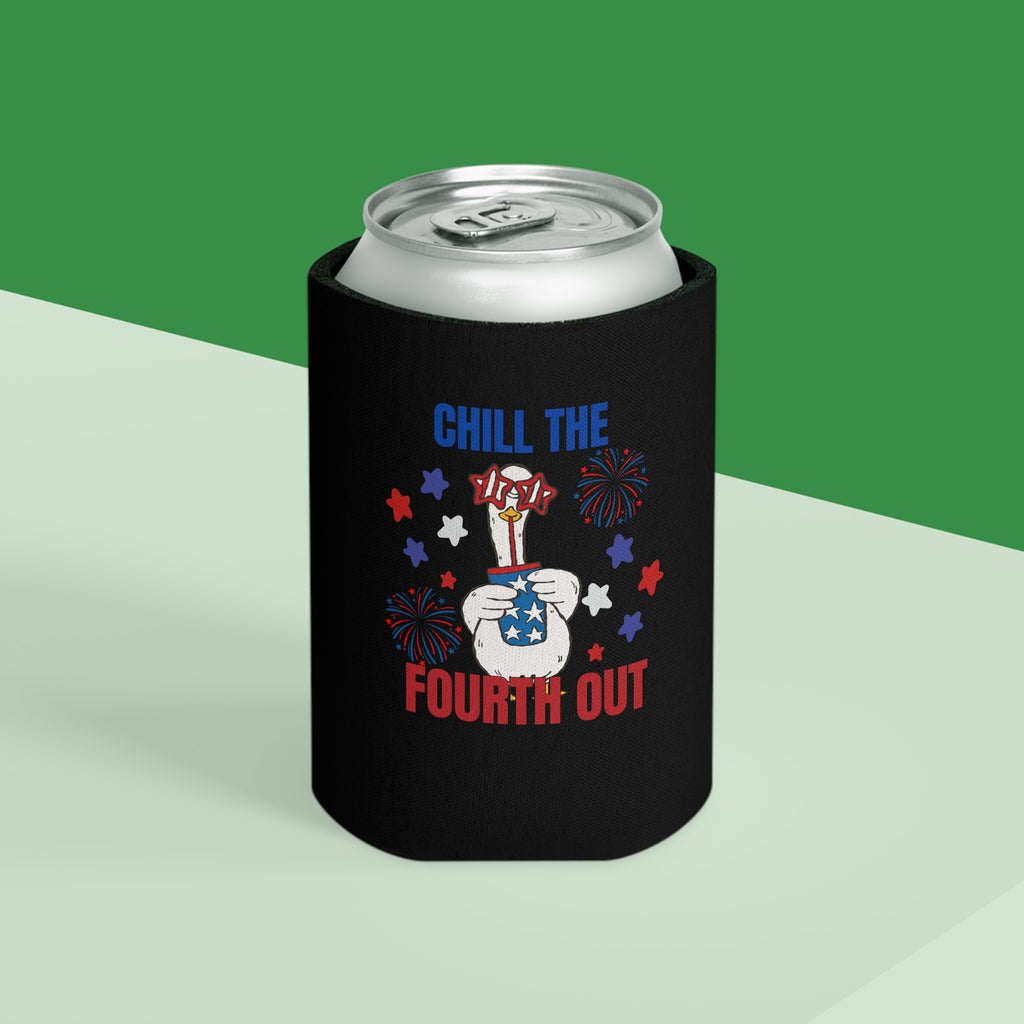 Patriotic 'Chill the Fourth Out' Can Cooler – 4th of July Beer Koozie
