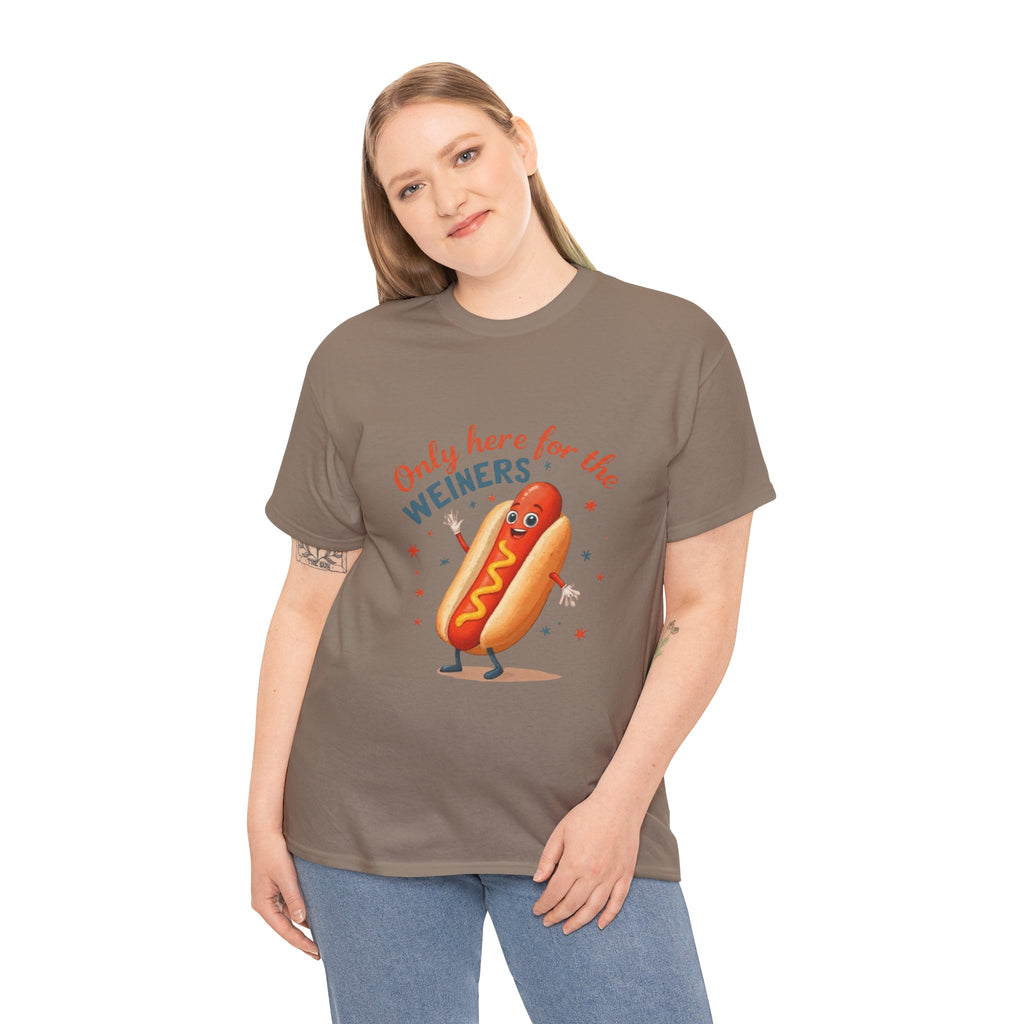 Funny Hot Dog Tee — "Only Here for the Weiners" Graphic T-Shirt