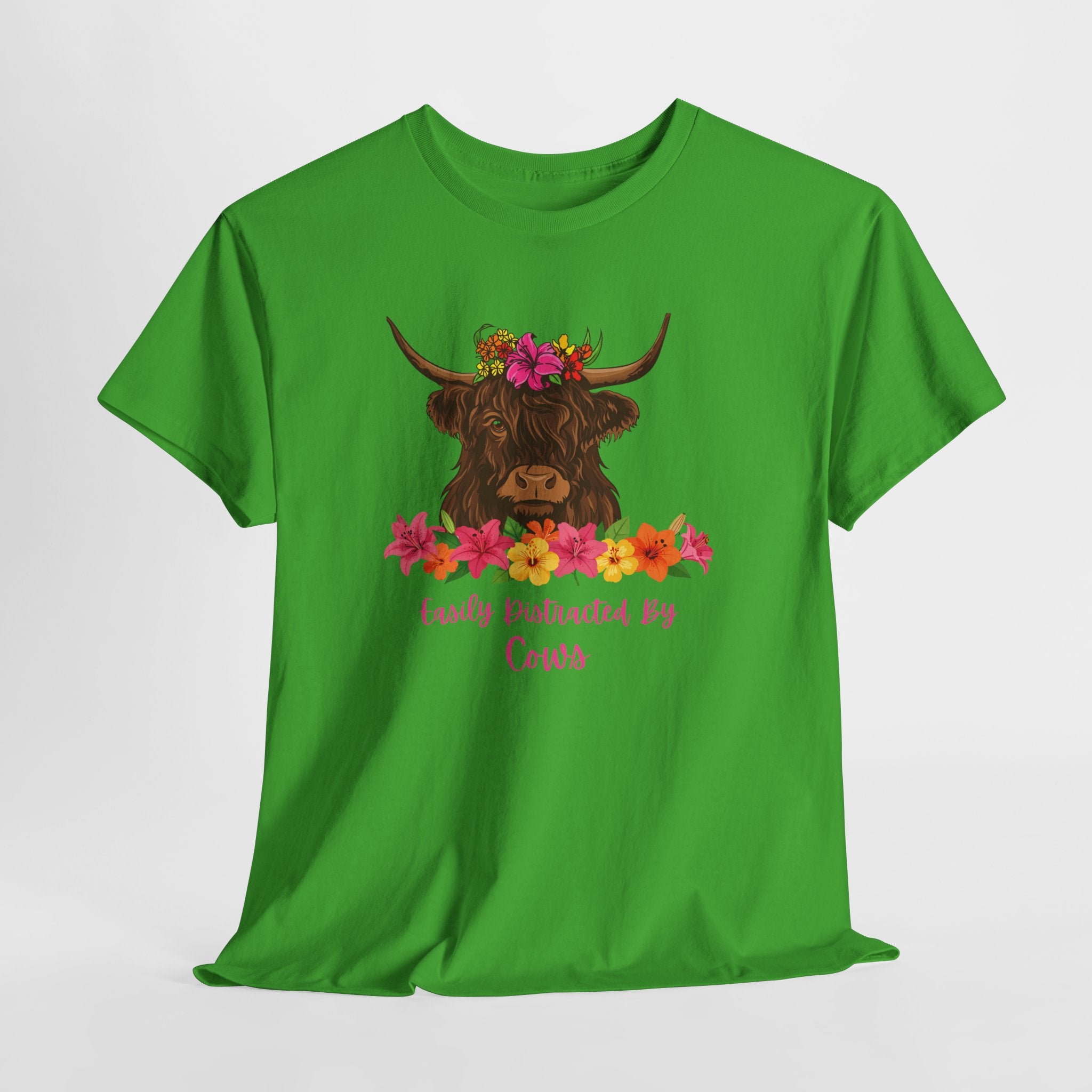 Cow Mom Floral Tee — 'Easily Distracted By Cows' Highland Cow Graphic Shirt