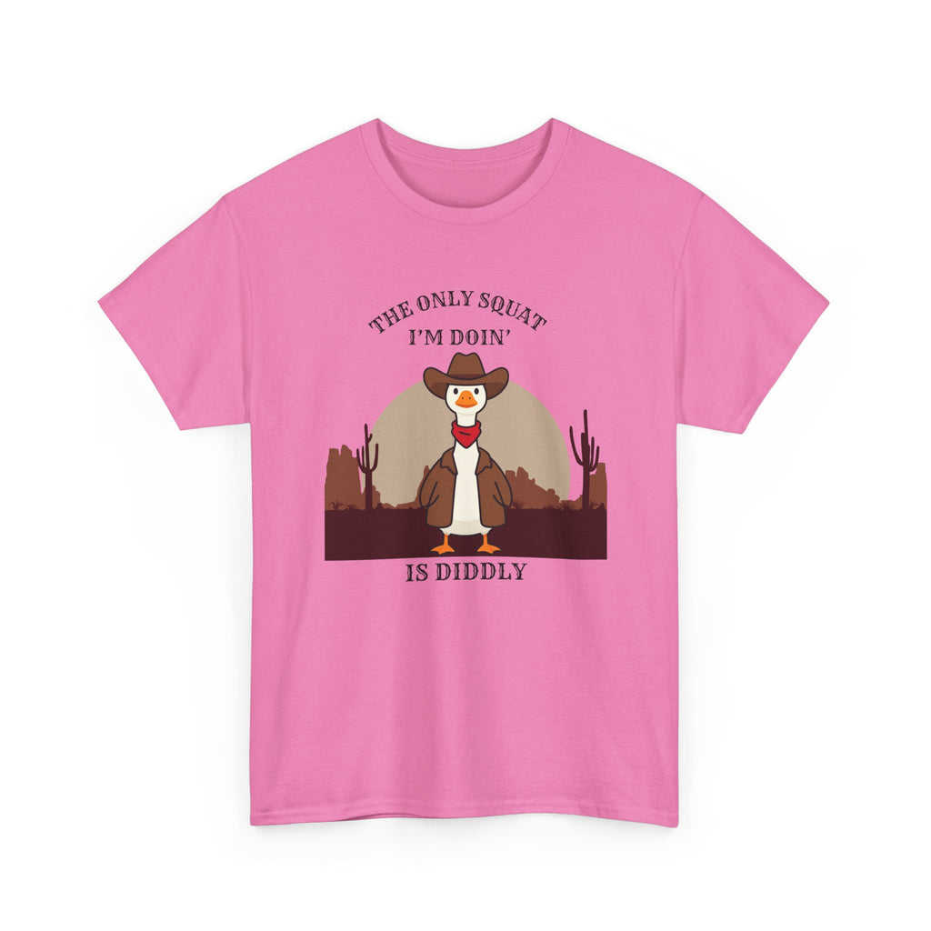 Cowboy Duck Graphic Tee — "The Only Squat I'm Doin' Is Diddly" Cute Western Animal T-Shirt
