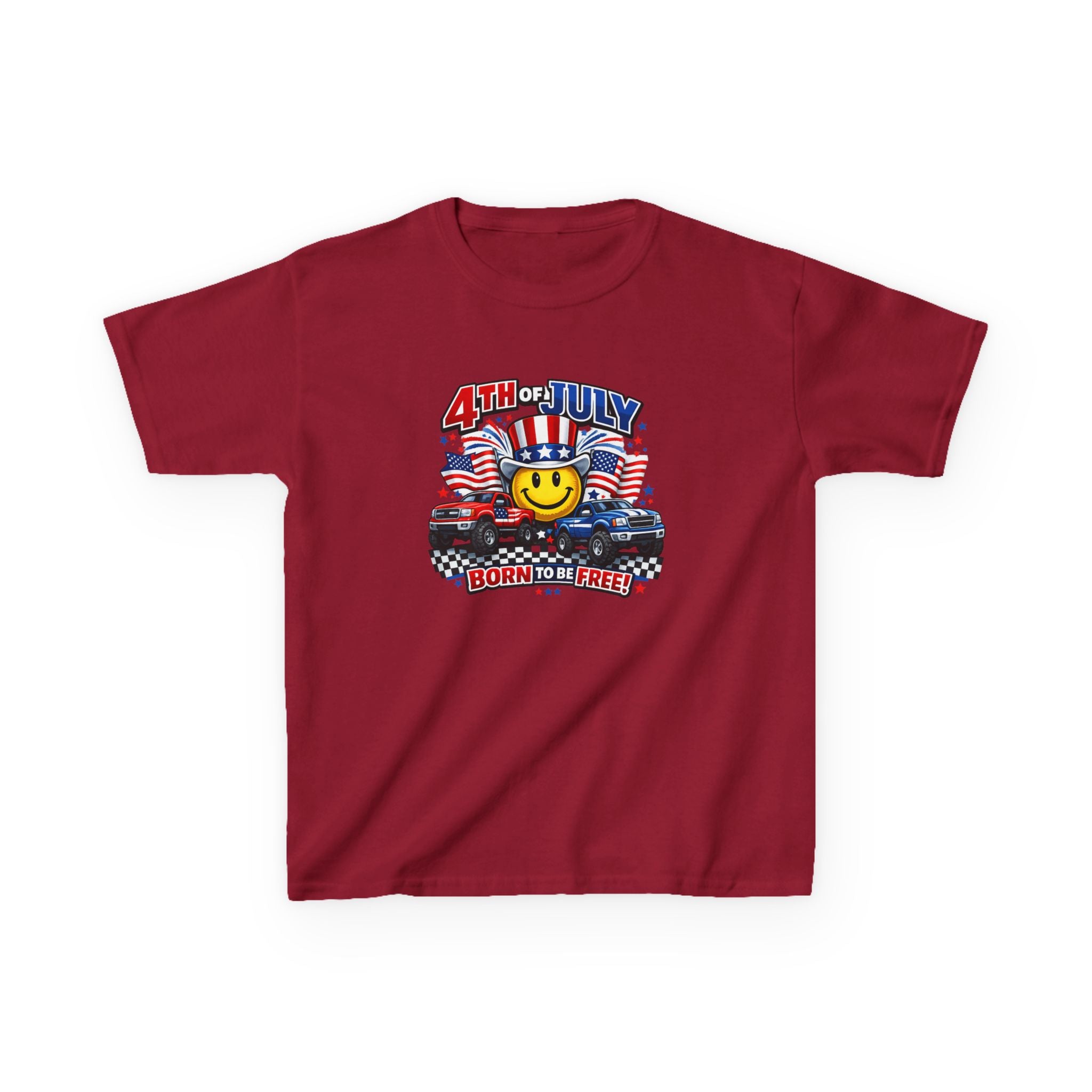 Kids Tee — 4th of July 'Born to Be Free' Smiley Flag Design