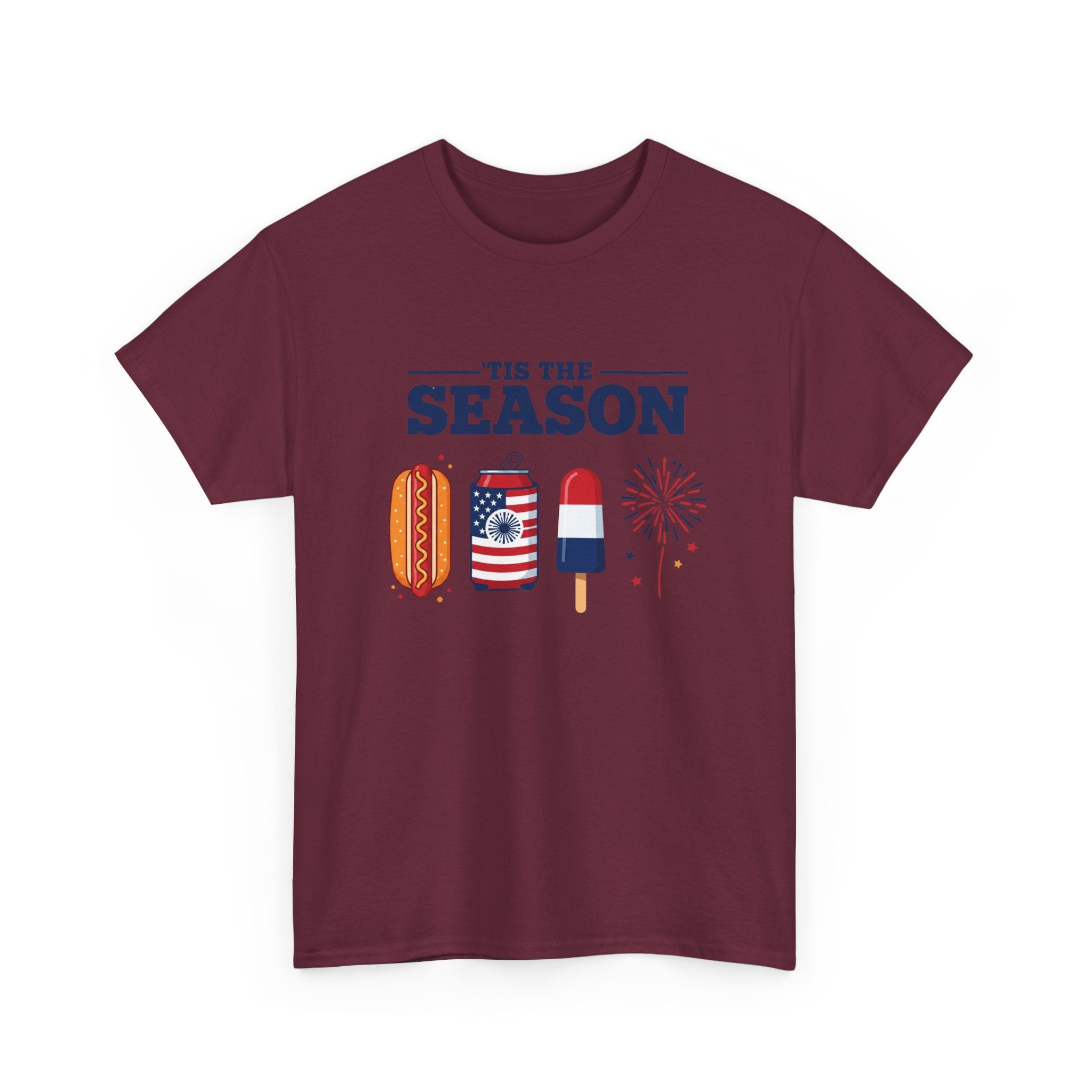 Fourth of July Tee — "'Tis the Season" Patriotic Hot Dog, Popsicle & Fireworks T-Shirt