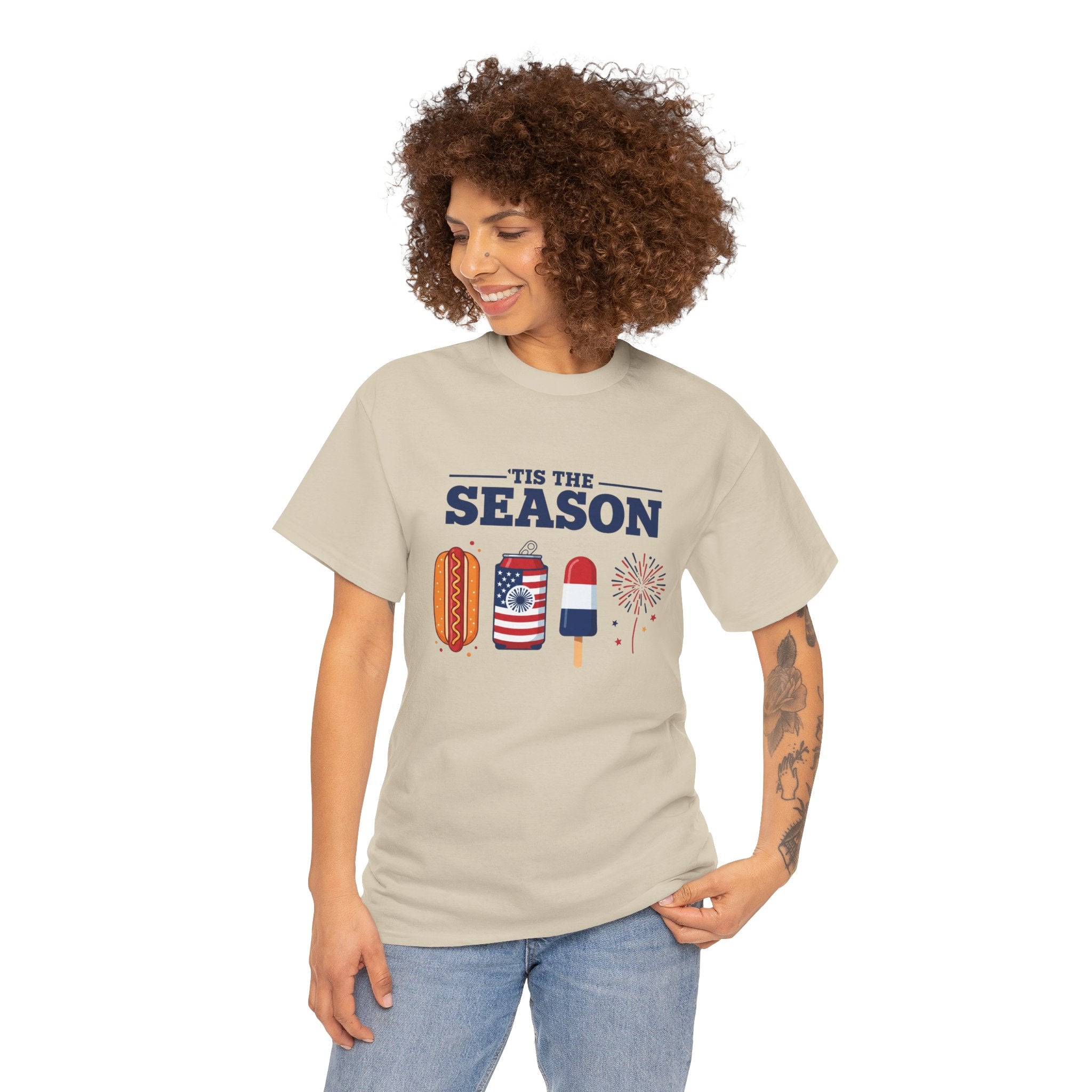 Fourth of July Tee — "'Tis the Season" Patriotic Hot Dog, Popsicle & Fireworks T-Shirt