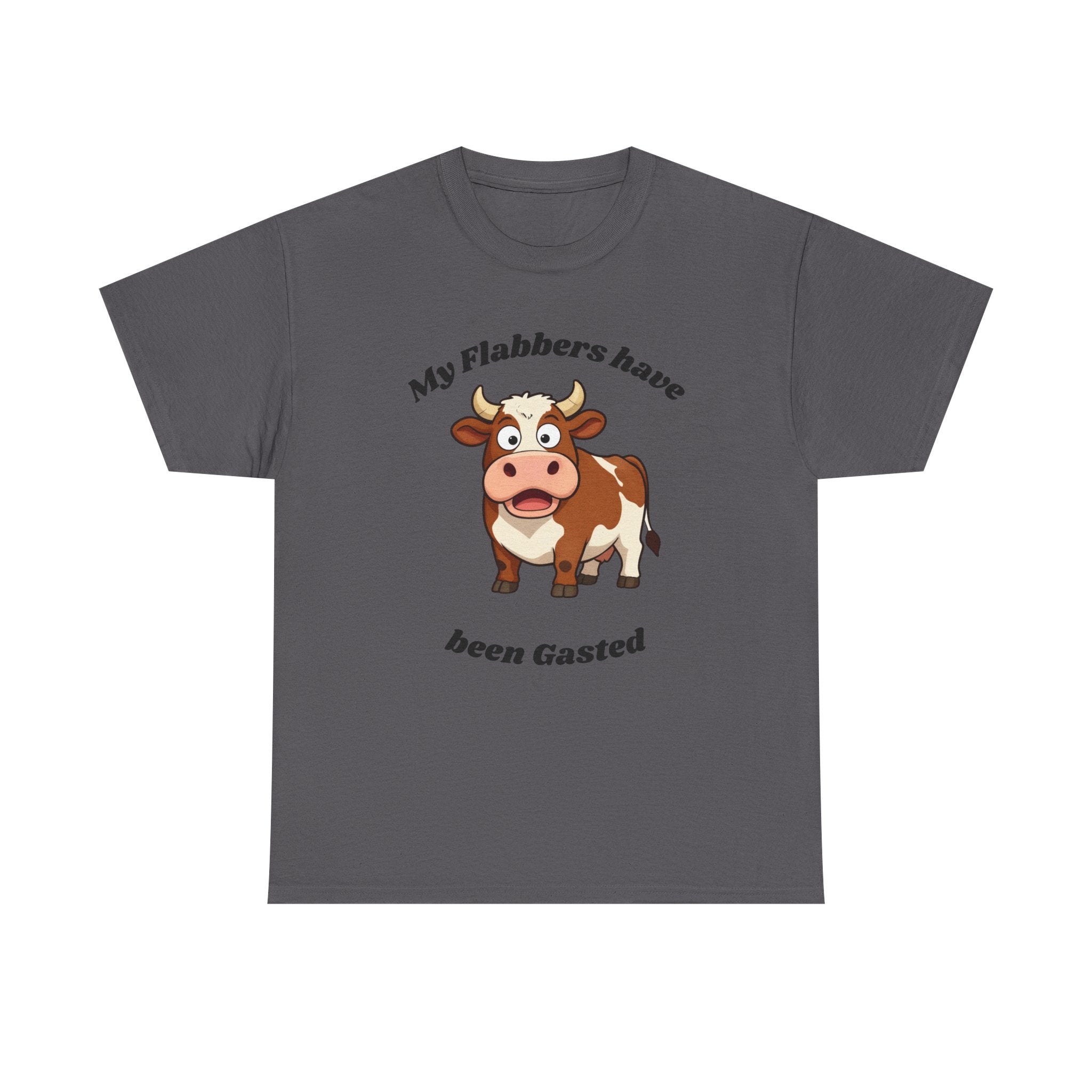 Cow Cartoon Tee — "My Flabbers Have Been Gasted" Funny Farm Animal Shirt
