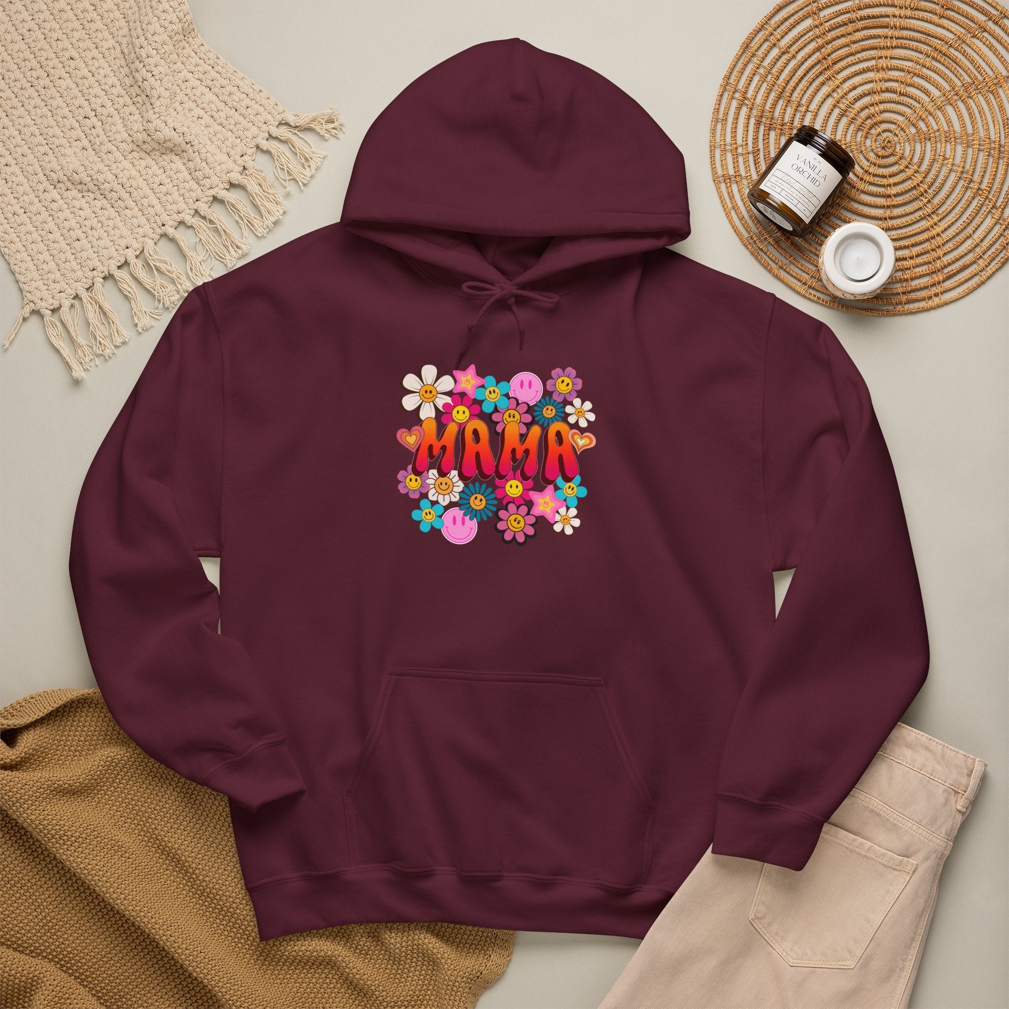Mama Floral Hoodie — Retro Flower Power "Mama" Sweatshirt