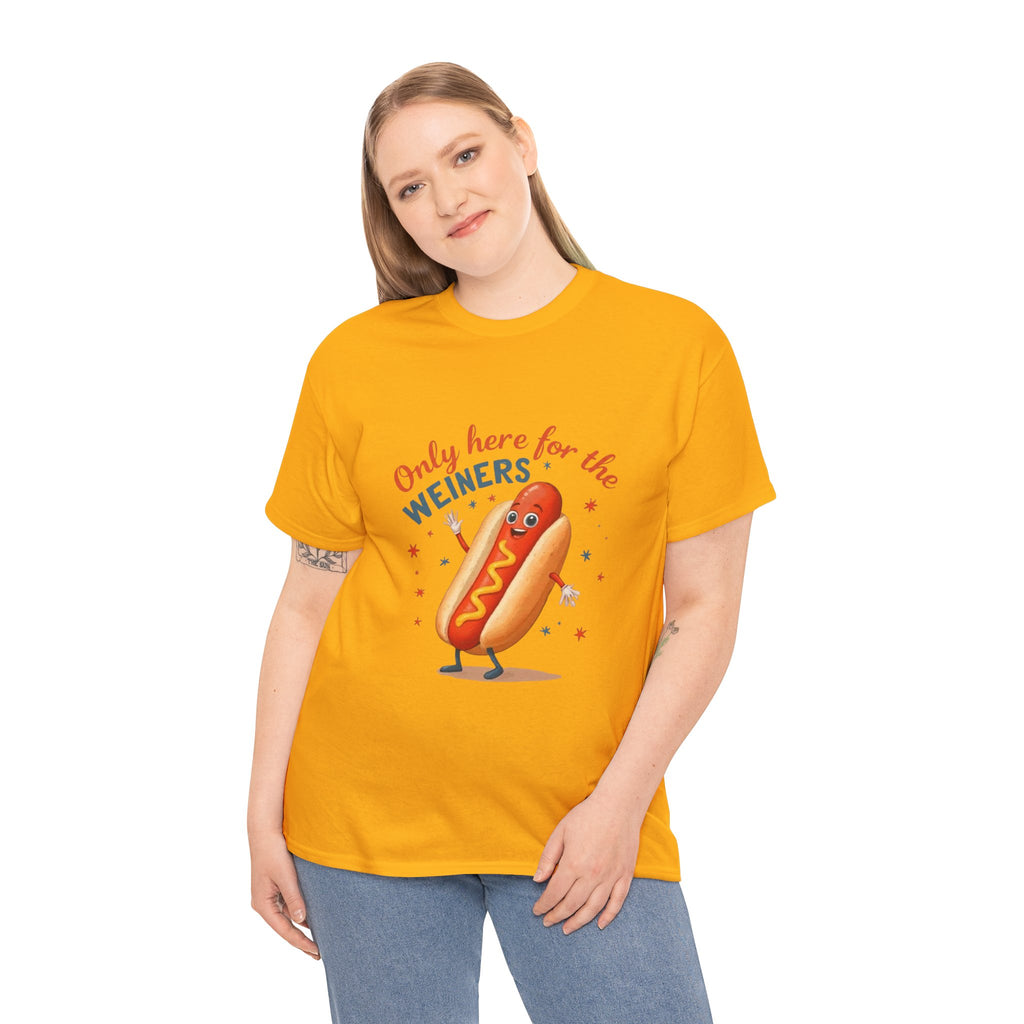 Funny Hot Dog Tee — "Only Here for the Weiners" Graphic T-Shirt