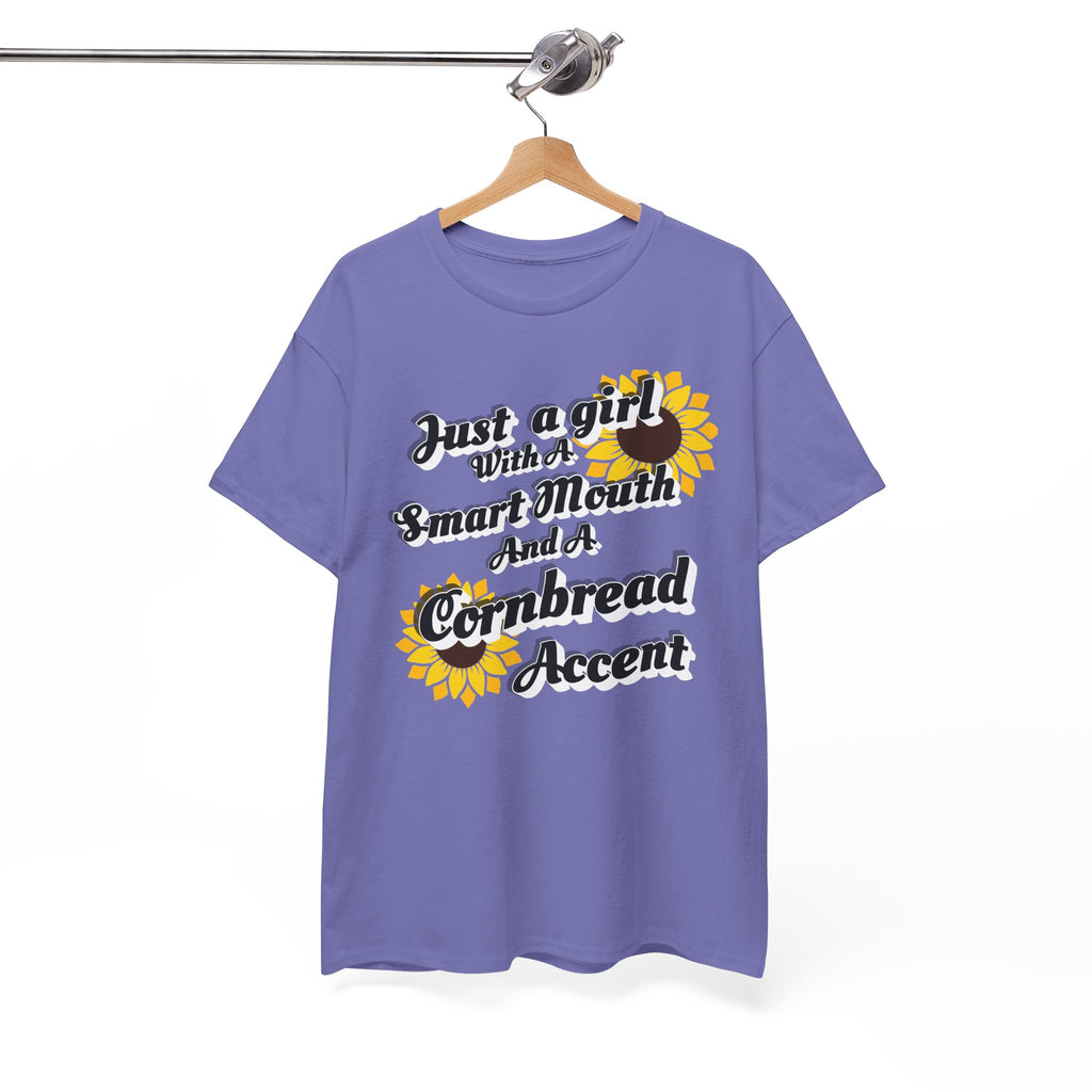 Cornbread Accent T-Shirt – "Just a Girl with a Smart Mouth and a Cornbread Accent" Sunflower Graphic