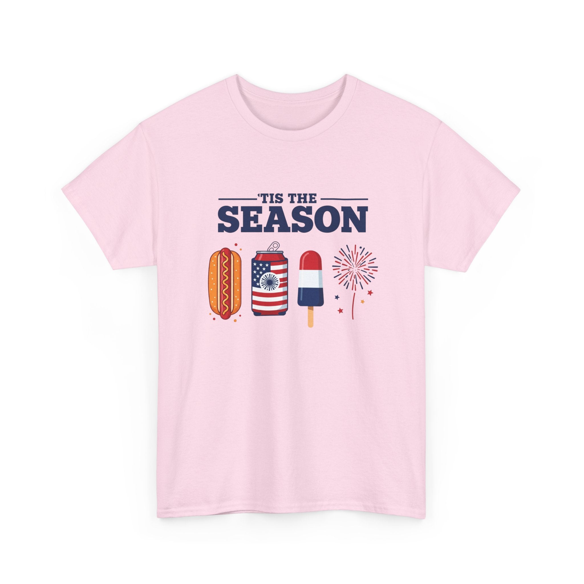 Fourth of July Tee — "'Tis the Season" Patriotic Hot Dog, Popsicle & Fireworks T-Shirt